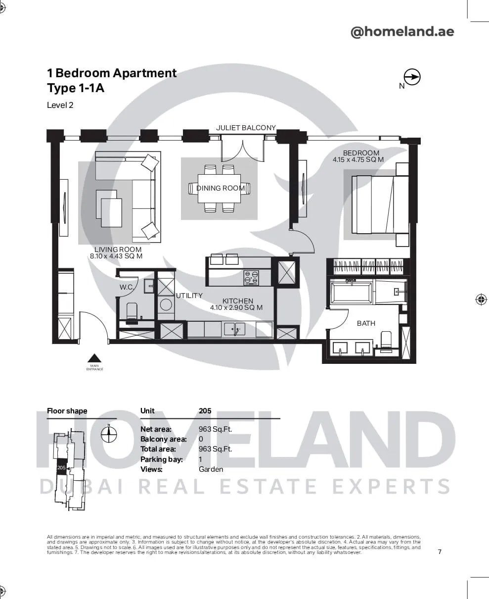 Bluewaters Residential Building Tower 6, 1 BR, Type 1-1, Level 2, Unit 205, 963 SQFT