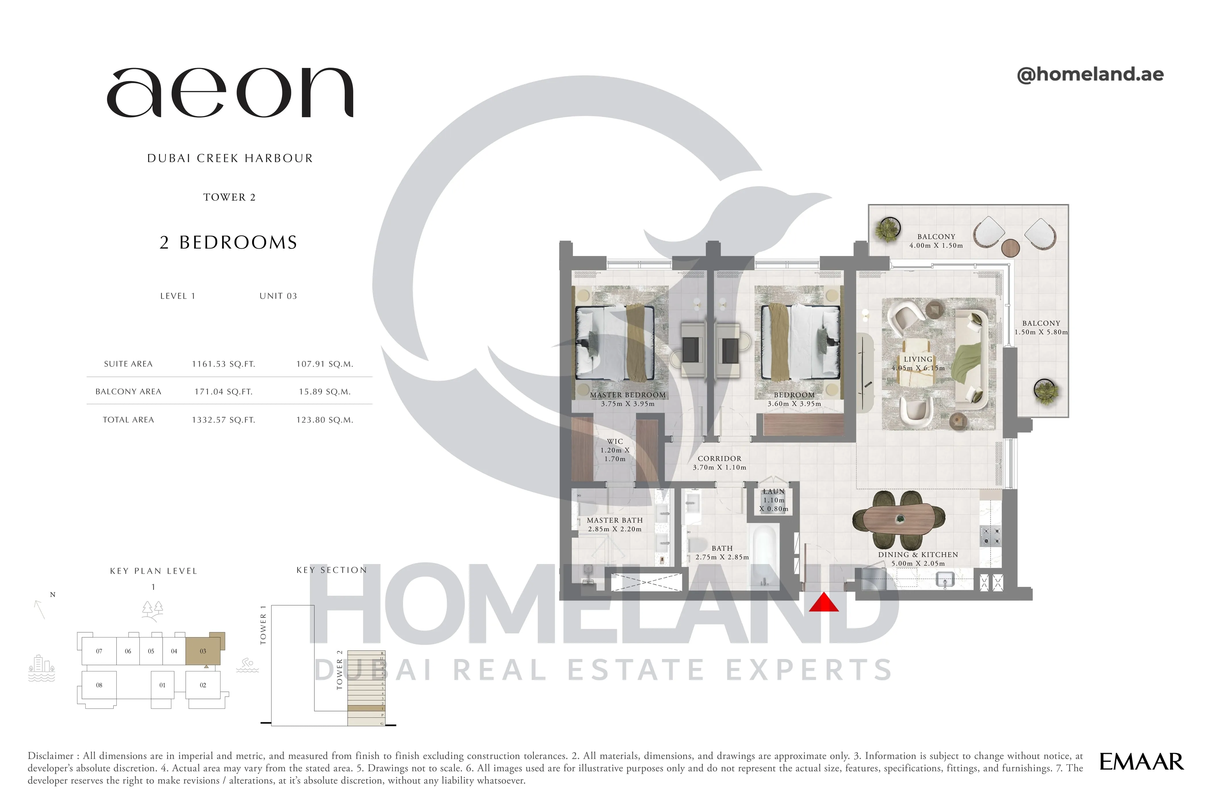 Aeon, Tower 2, 2 BR, Level 1, Unit 03, 1332 SQFT