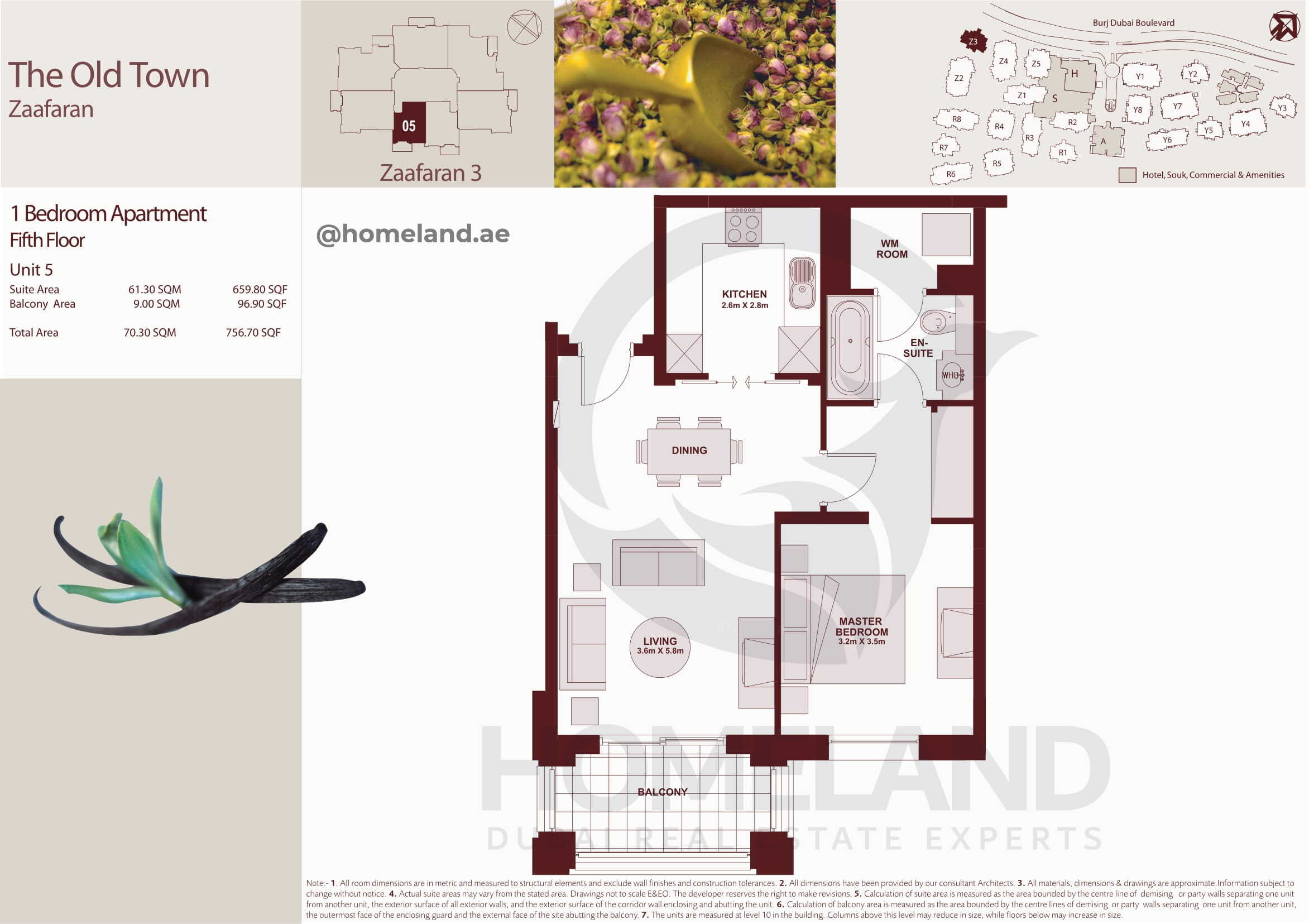 The Old Town Zaafaran 3, Fifth Floor, 1 BR, Unit 5, 756 SQFT