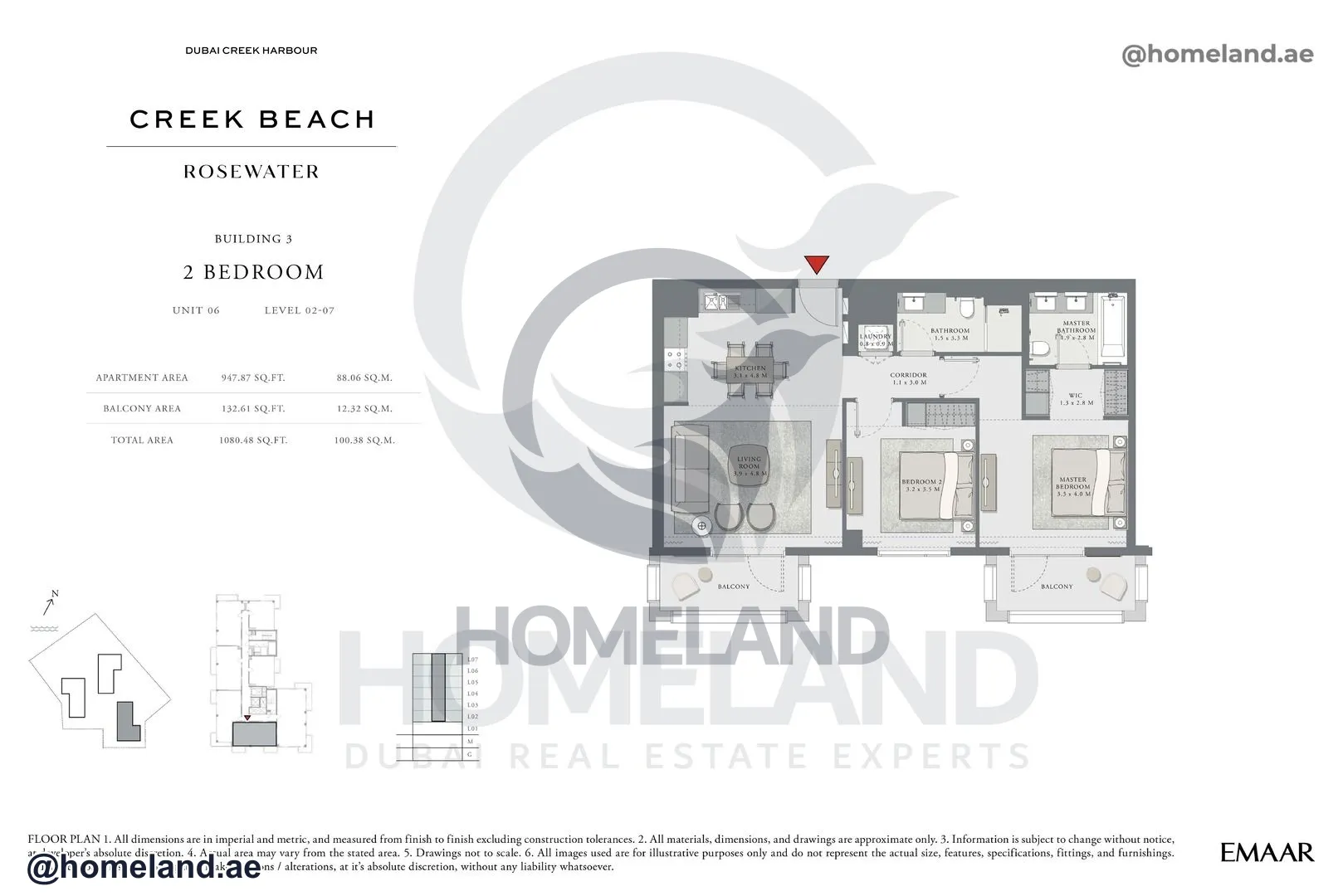 Rosewater, Building 3, 2 BR, Unit 06, Level 2-7, 1080 SQFT