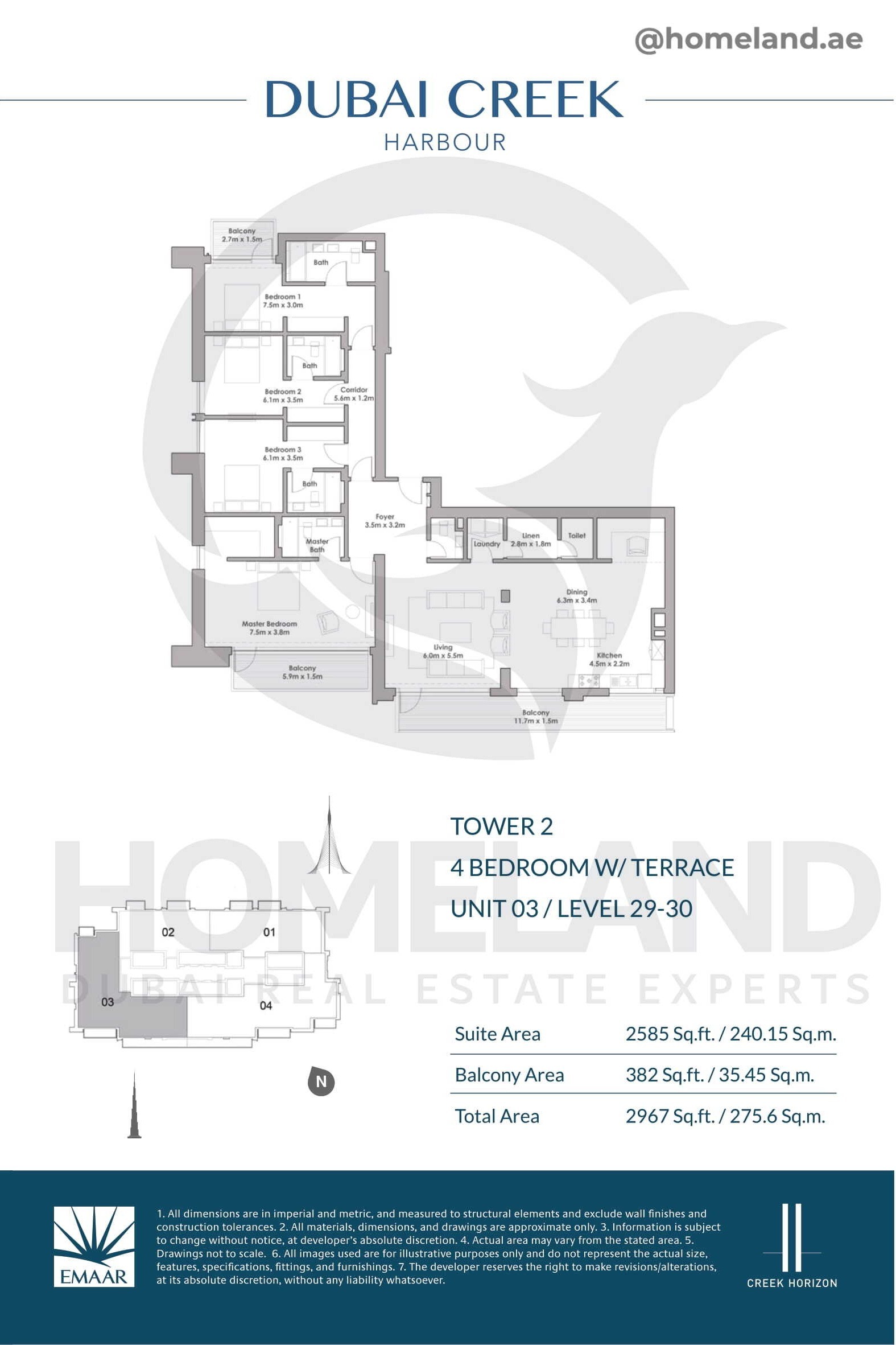 Creek Horizon, Tower 2, 4 BR Terrace, Unit 03, Level 29-30, 2967 SQFT