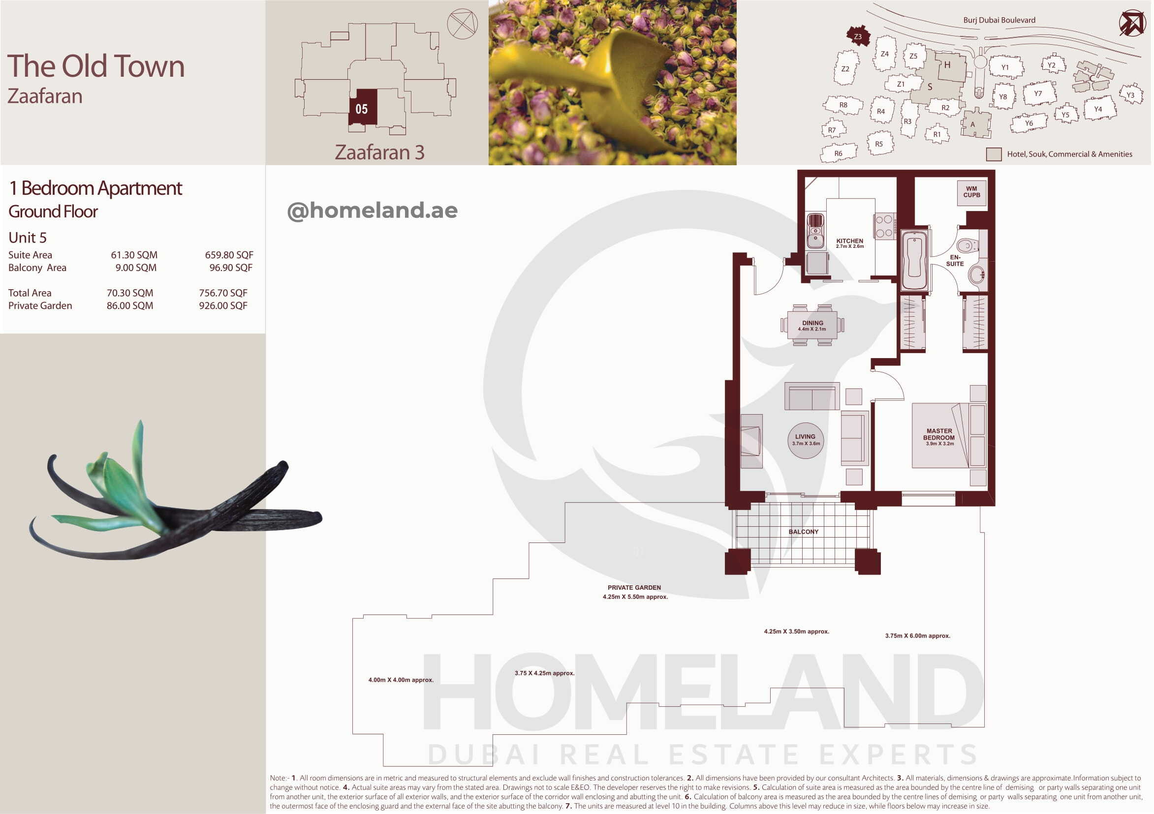 The Old Town Zaafaran 3, Ground Floor, 1 BR, Unit 5, 756+Garden SQFT