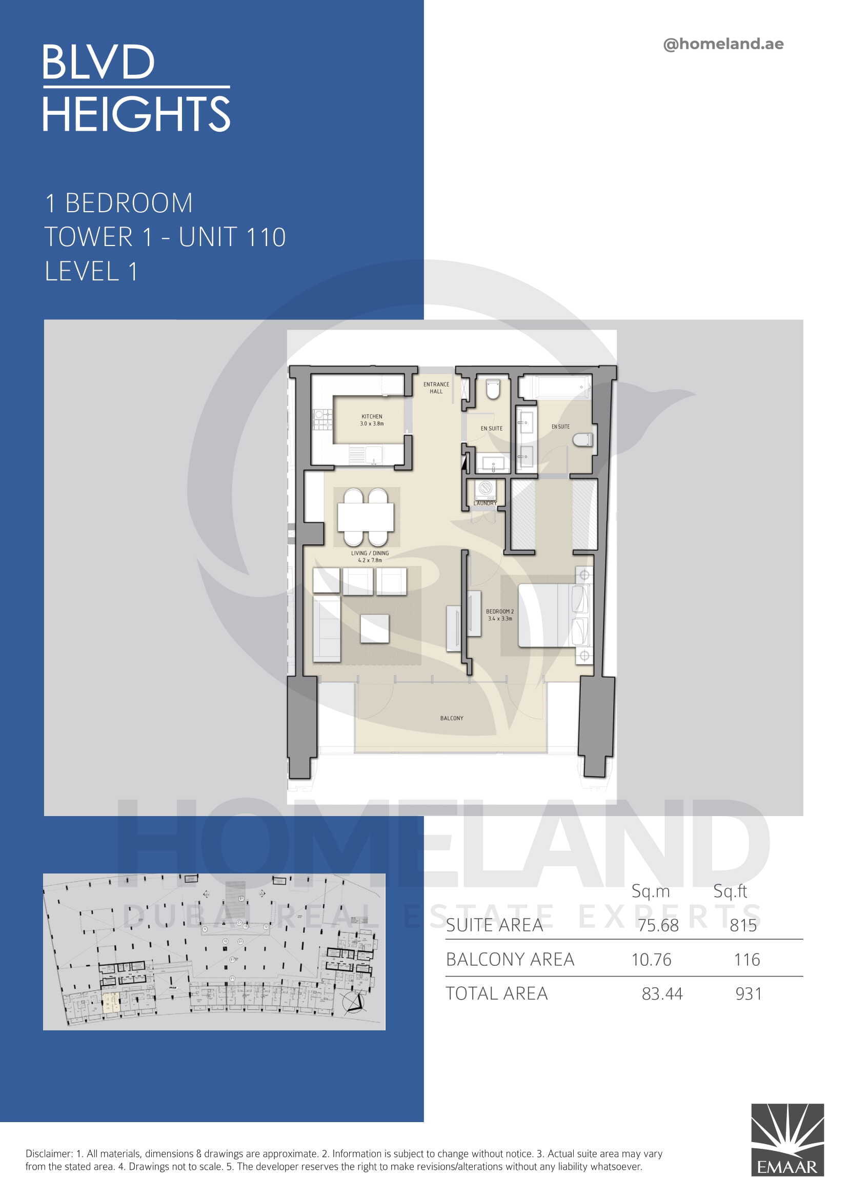 Blvd Heights T1, 1 BR, Unit 110, Level 1, 931 SQFT