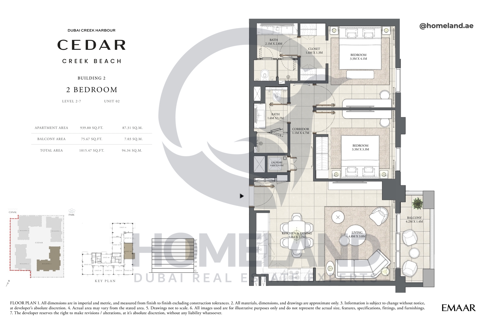 Cedar, Building 2, 2 BR, Level 2-7, Unit 02, 1015 SQFT