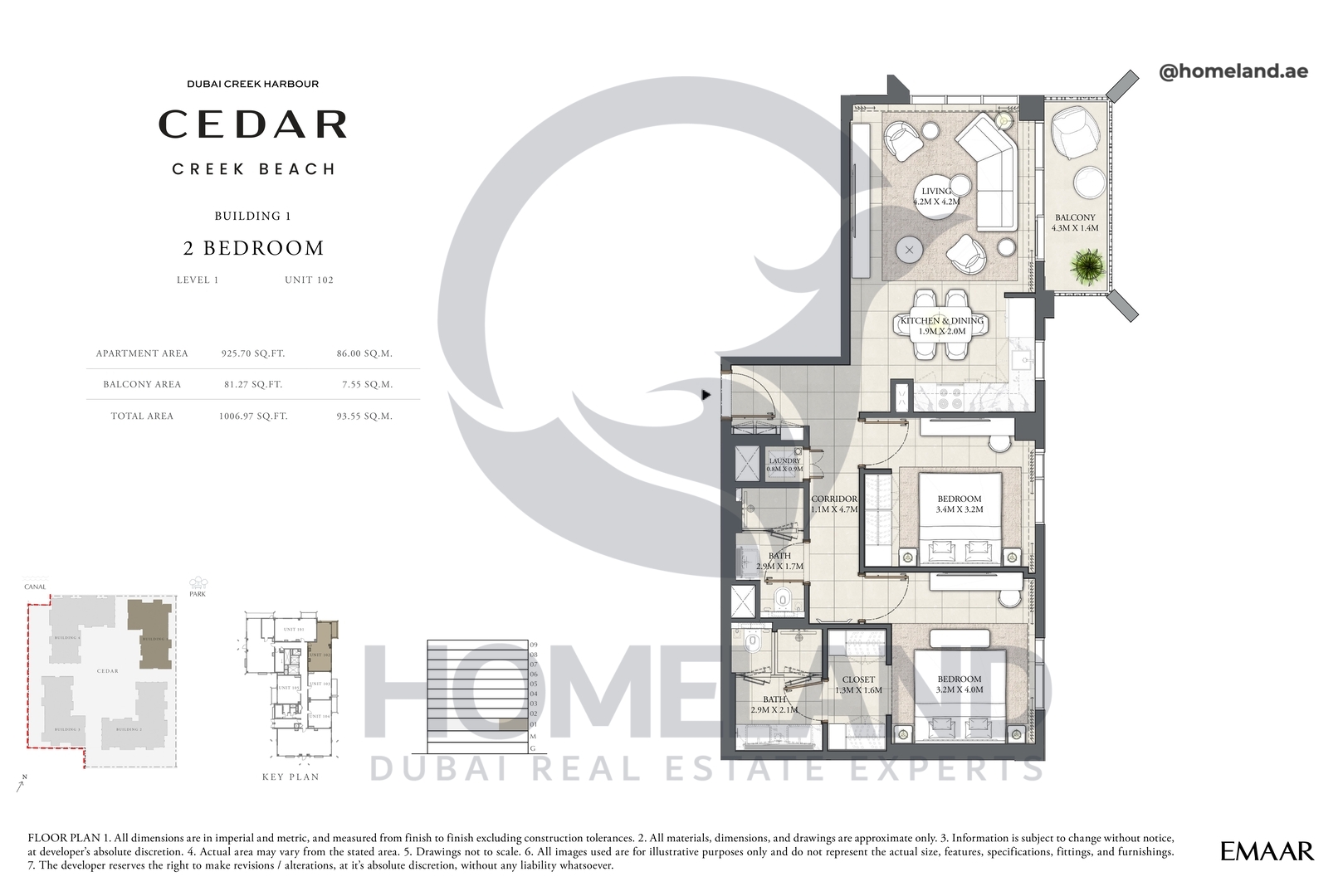 Cedar, Building 1, 2 BR, Level 1, Unit 102, 1006 SQFT