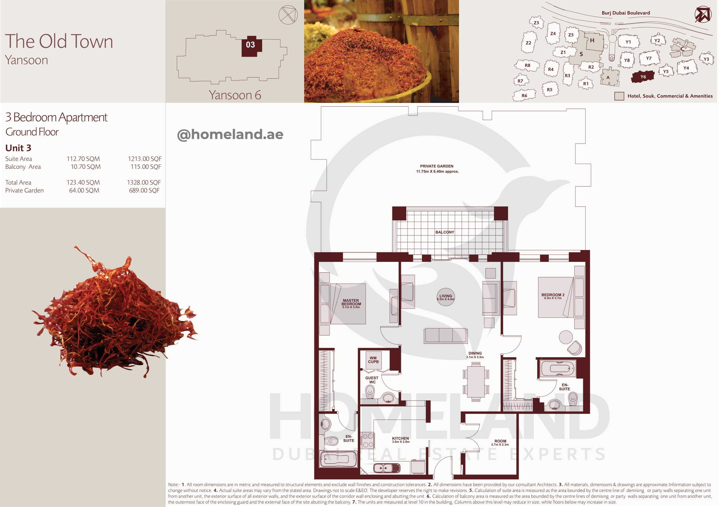 The Old Town Yansoon 6, Ground Floor, 3 BR, Unit 3, 1328+Garden SQFT