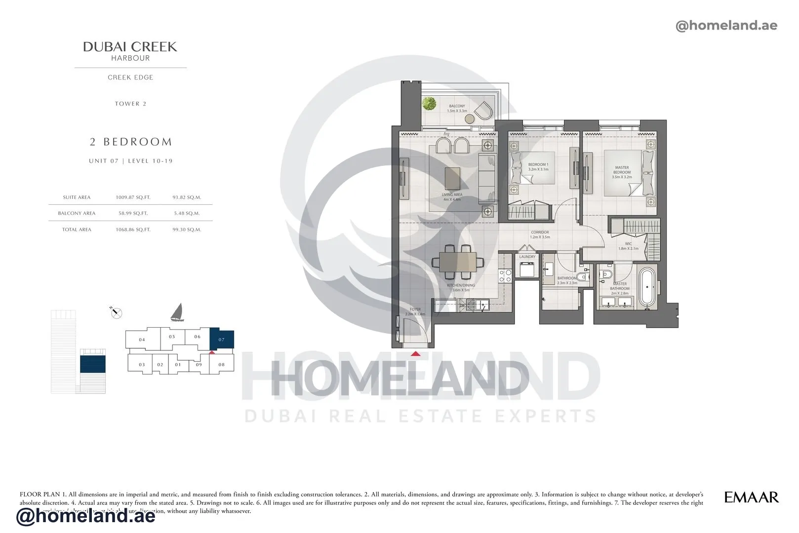 Creek Edge, Tower 2, 2 BR, Unit 07, Level 10-19, 1068 SQFT