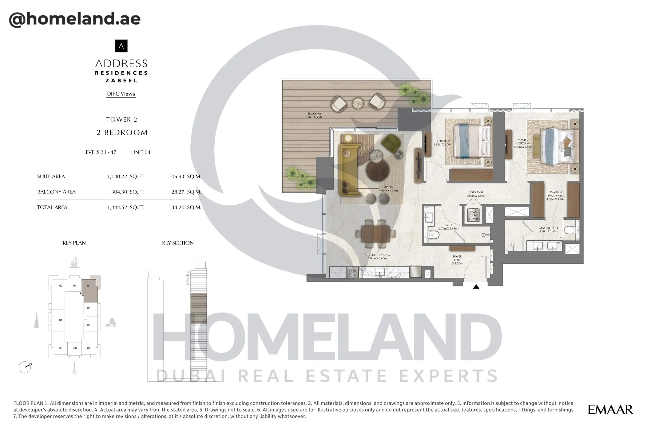 Address Residences Zabeel, Tower 2, 2BR, Level 31-47, Unit 04, 1444 SQFT