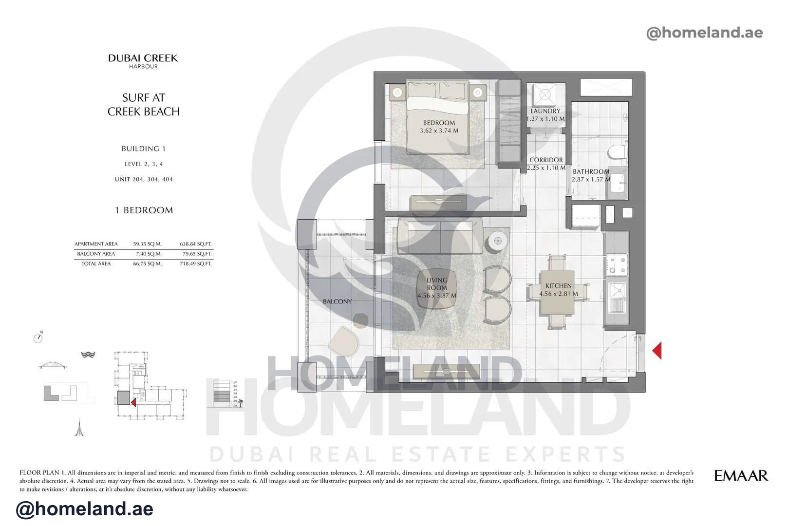 Surf, Building 1, Level 2-3-4, Unit 204-304-404, 1 BR, 718 SQFT