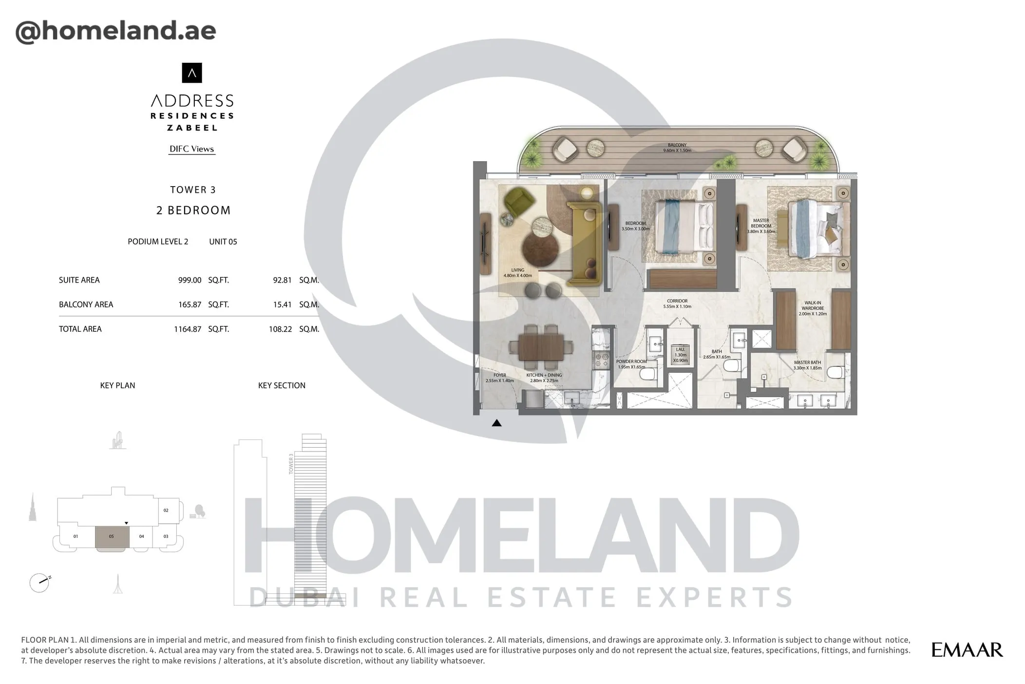 Address Residences Zabeel, Tower 3, 2BR, Podium Level 2, Unit 05, 1163 SQFT