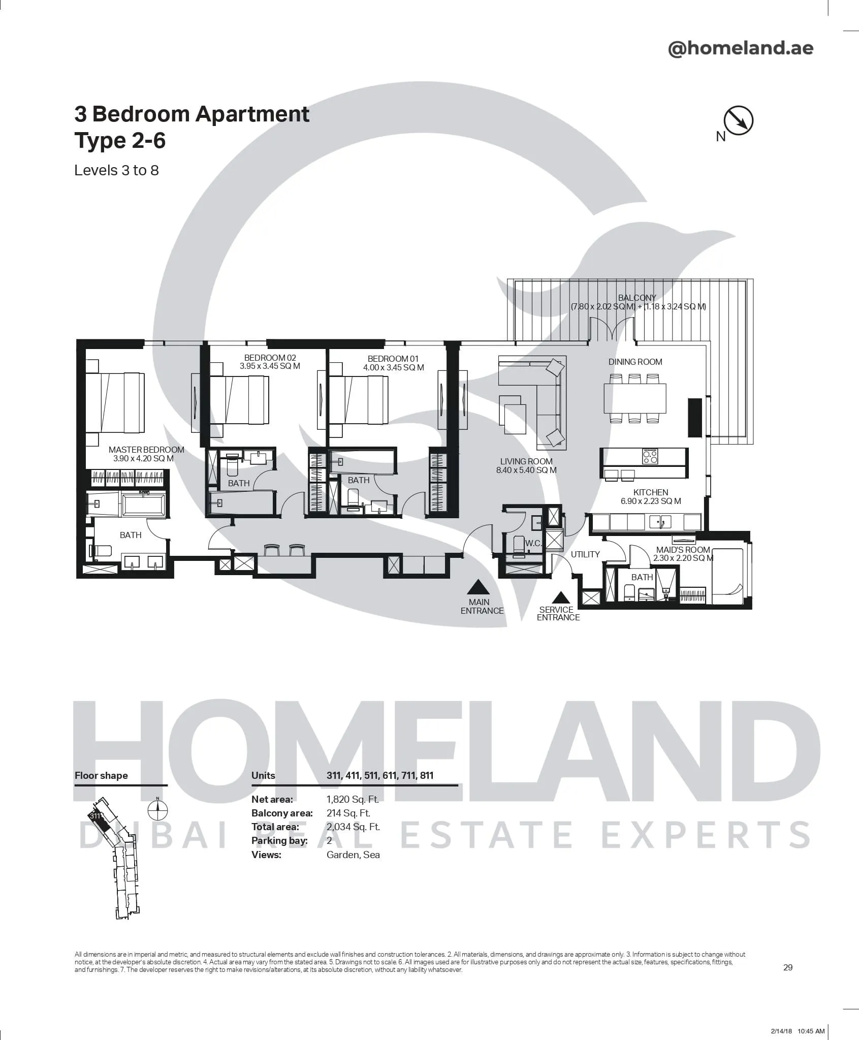 Bluewaters Residential Building Tower 3, 3 BR, Type 2-6, Level 3-8, Unit 311-411-511-611-711-811, 2034 SQFT