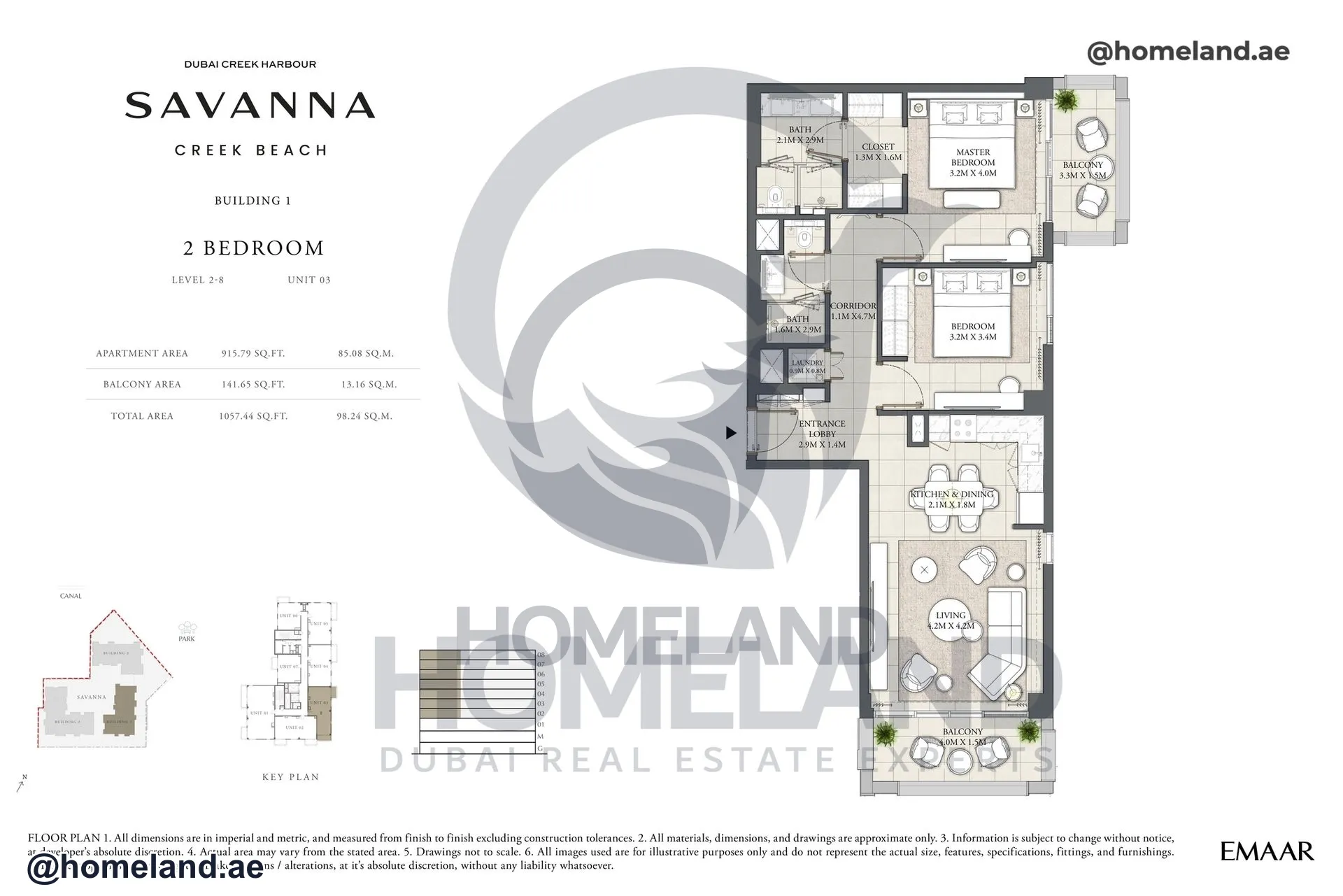 Savanna, Building 1, 2 BR, Level 2-8, Unit 03, 1057 SQFT