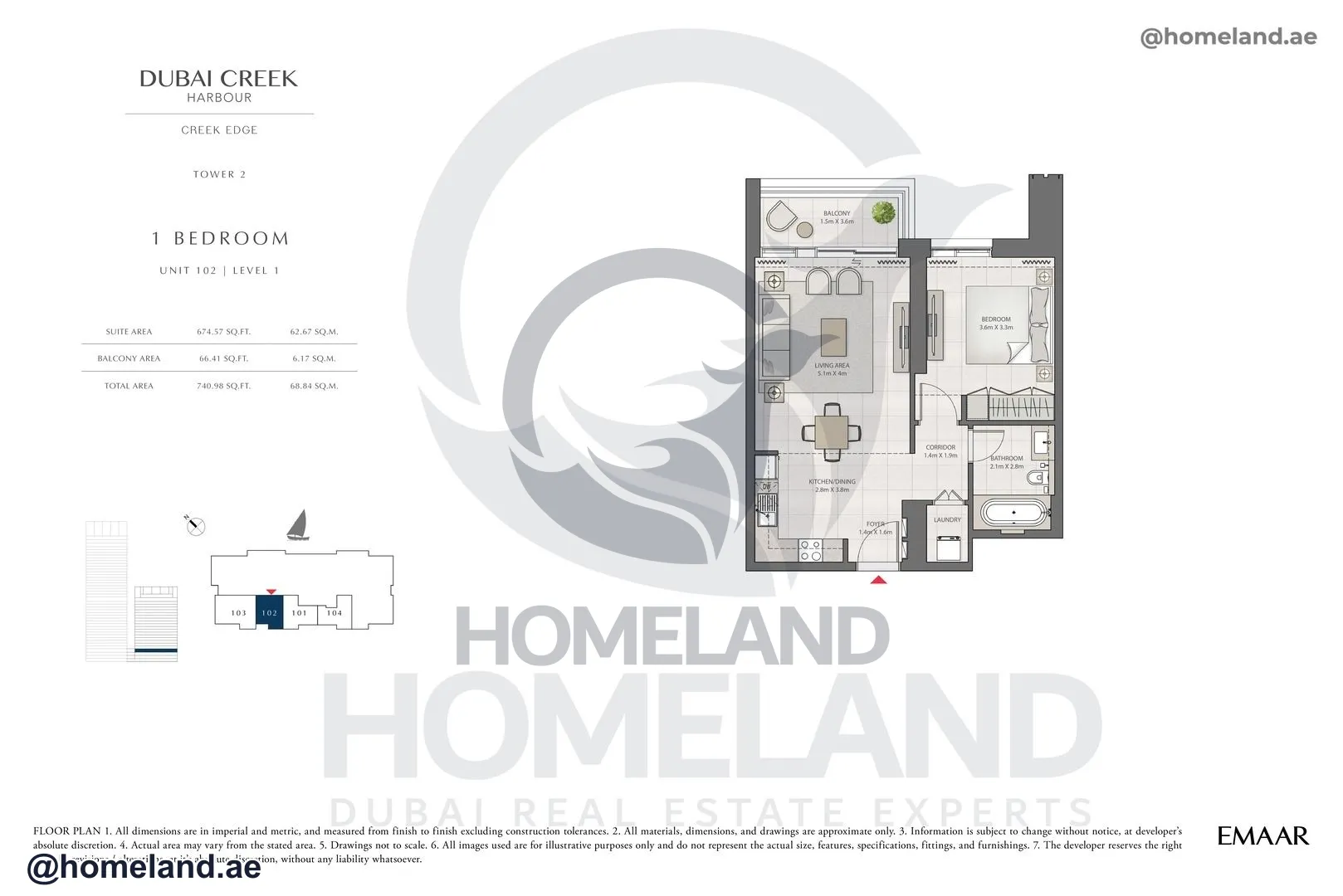 Creek Edge, Tower 2, 1 BR, Unit 102, Level 1, 740 SQFT