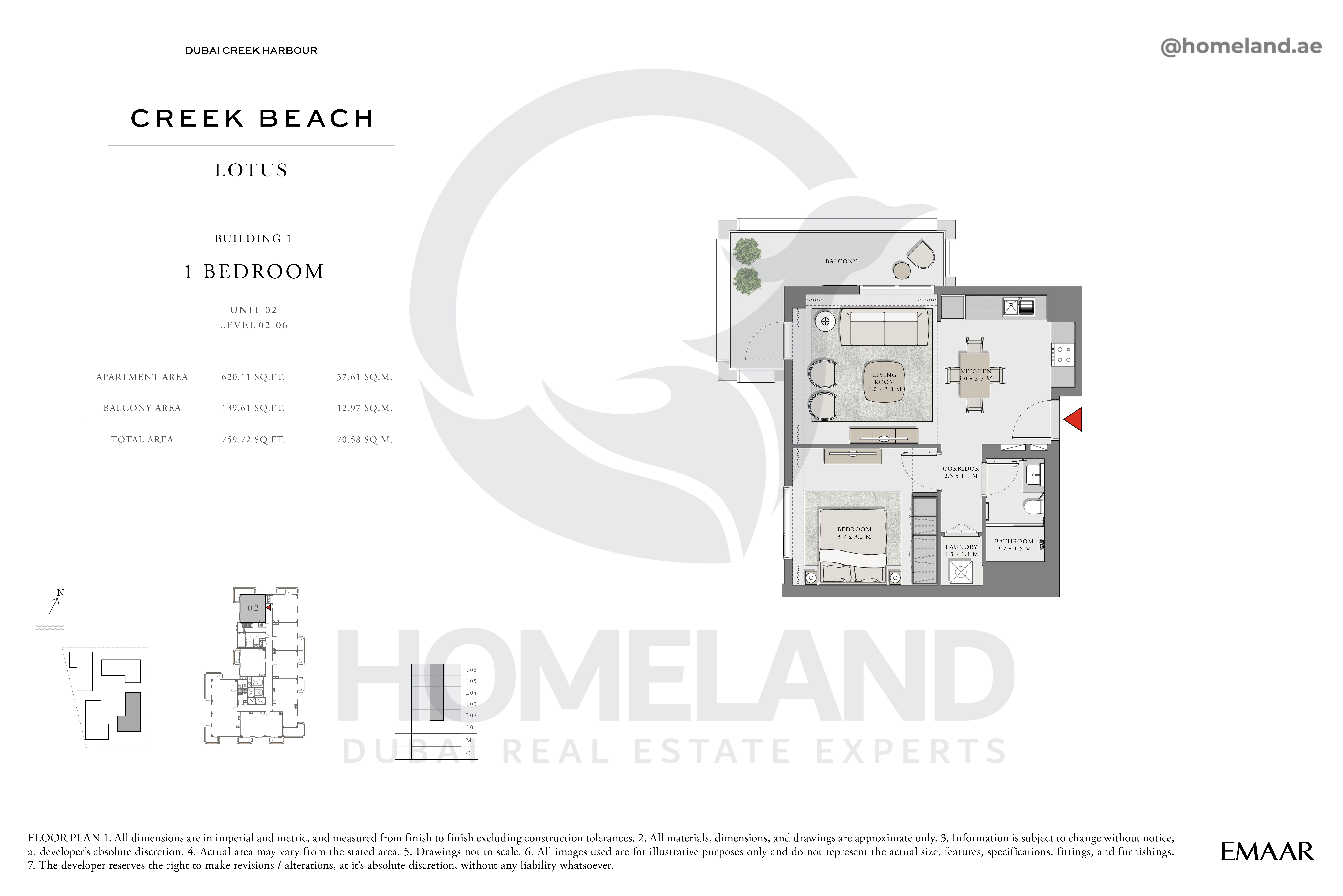 Lotus, 1 BR, Unit 02, Level 2-6, 759 SQFT