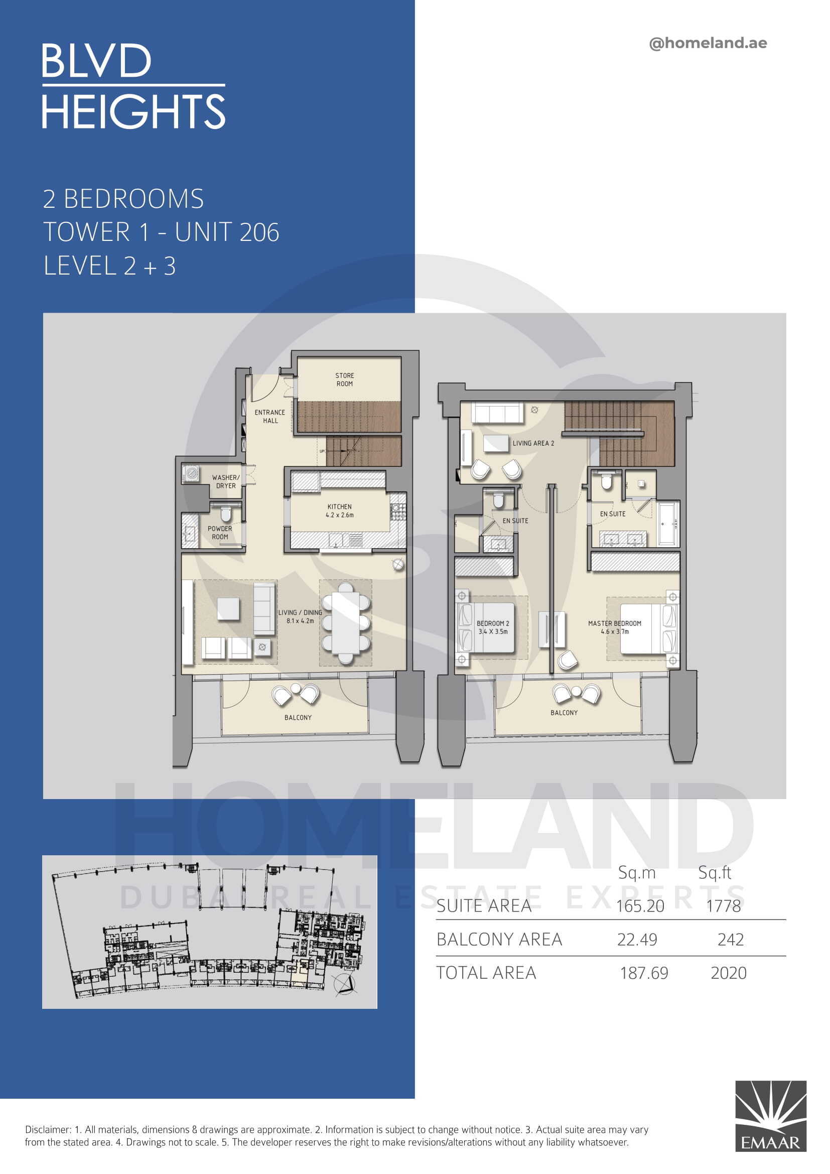 Blvd Heights T1, 2 BR, Unit 206, Level 2+3, 2020 SQFT