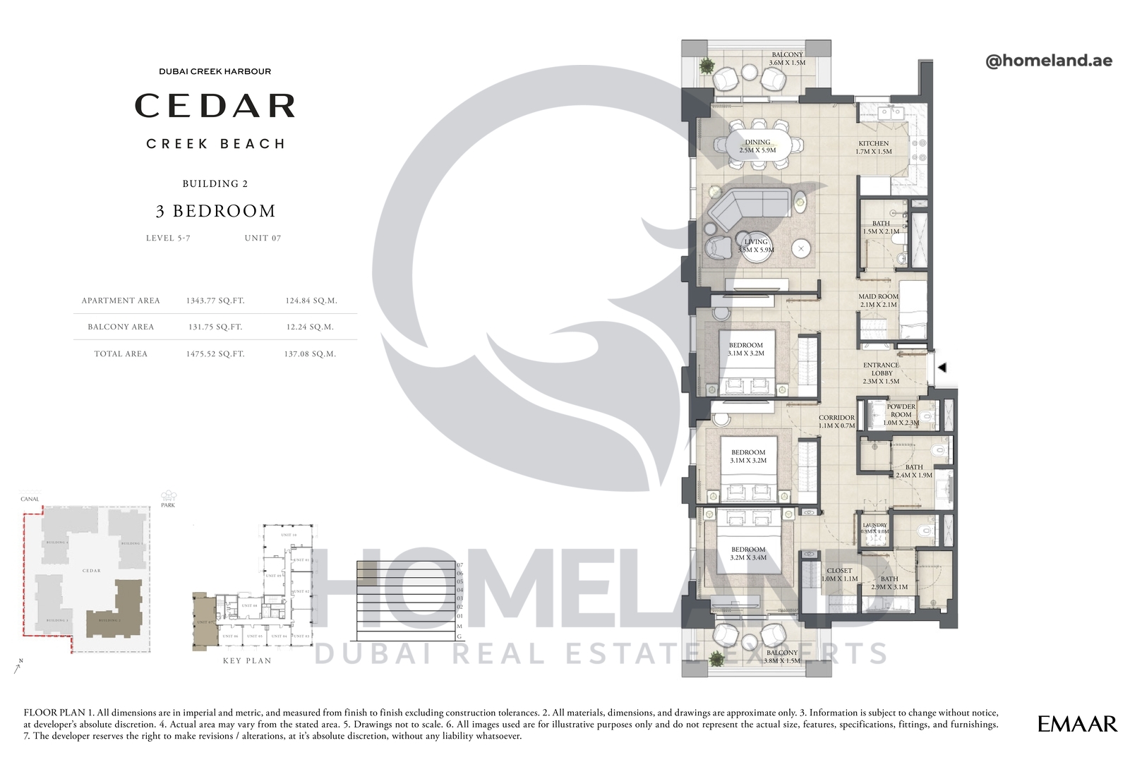Cedar, Building 2, 3 BR, Level 5-7, Unit 07, 1475 SQFT