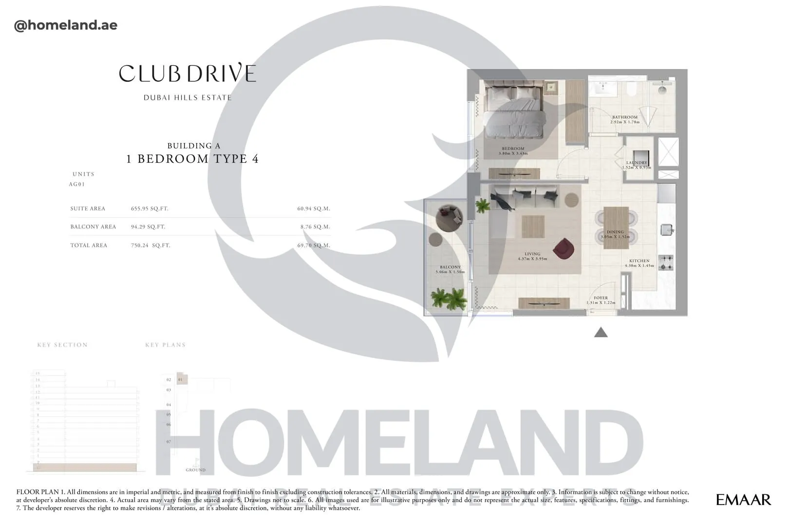 Club Drive, Buidling A, 1 BR, Type 4, 750 SQFT