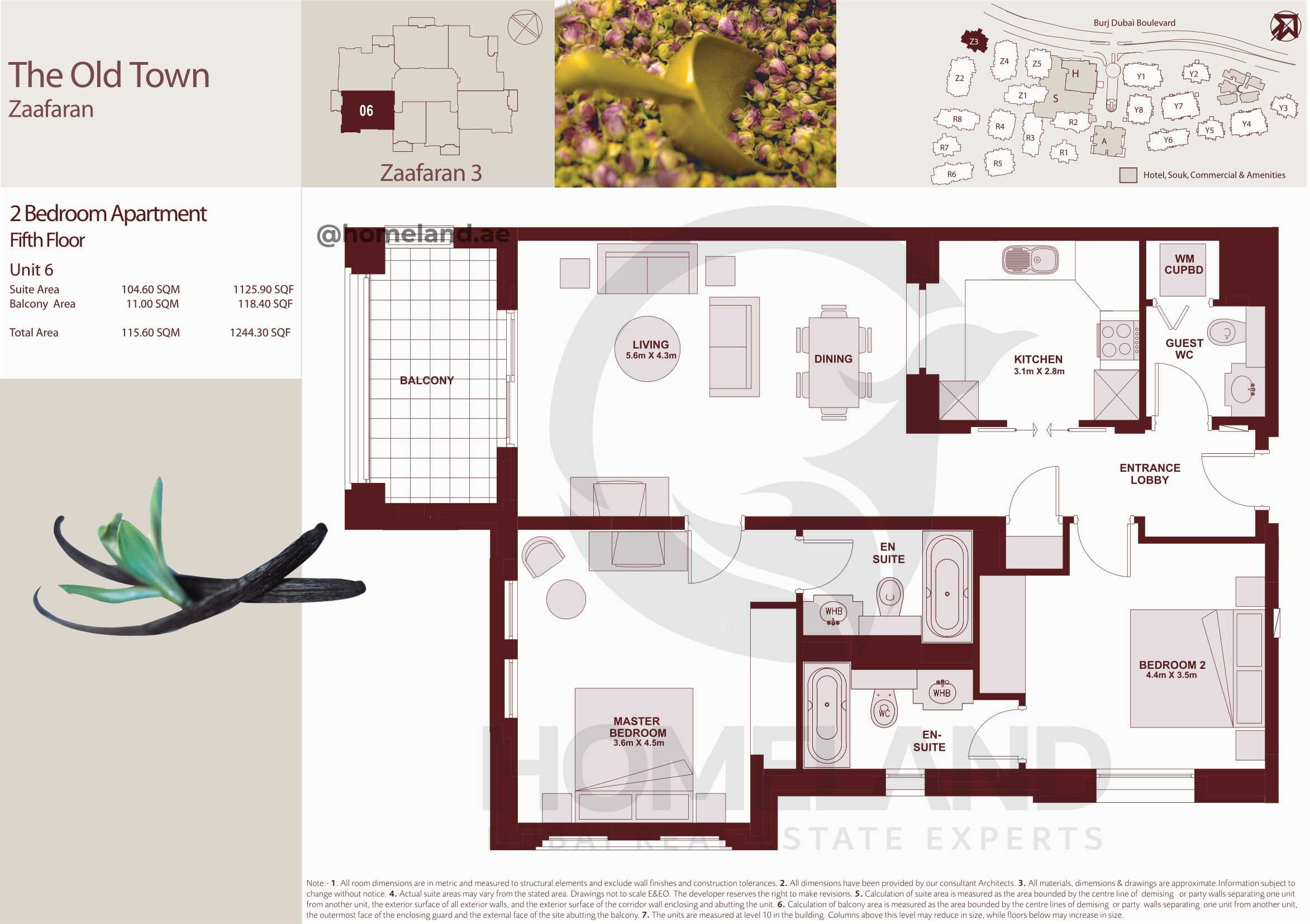 The Old Town Zaafaran 3, Fifth Floor, 2 BR, Unit 6, 1244 SQFT