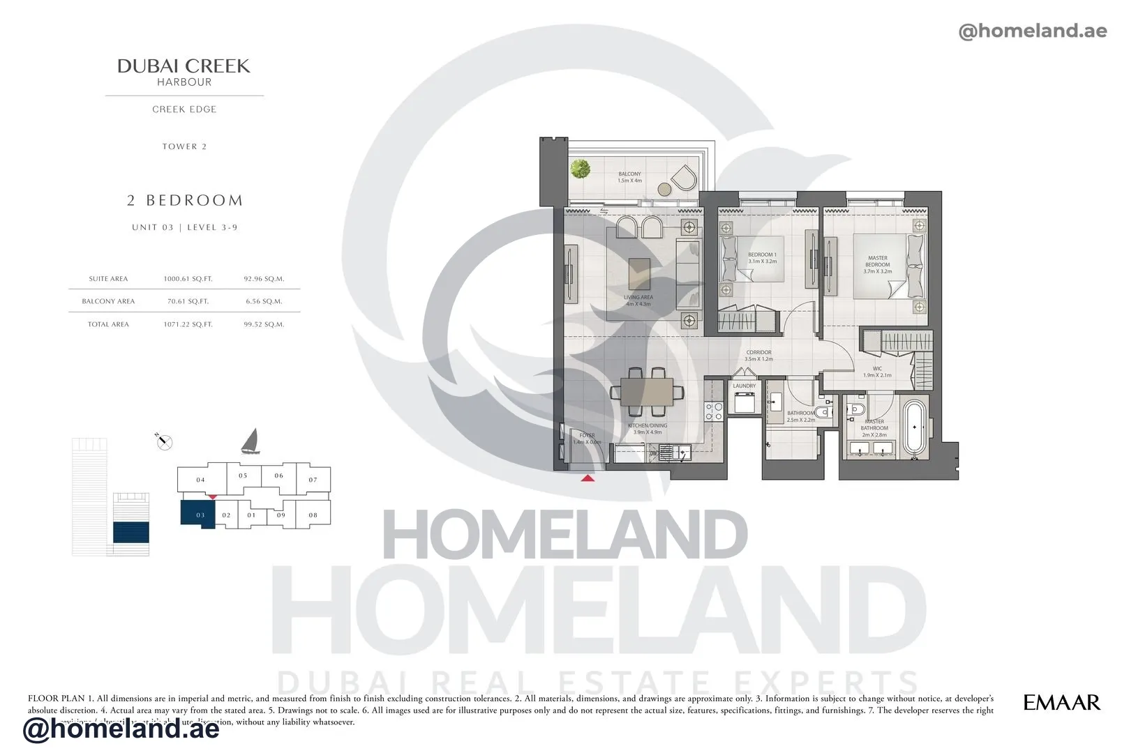 Creek Edge, Tower 2, 2 BR, Unit 03, Level 3-9, 1071 SQFT