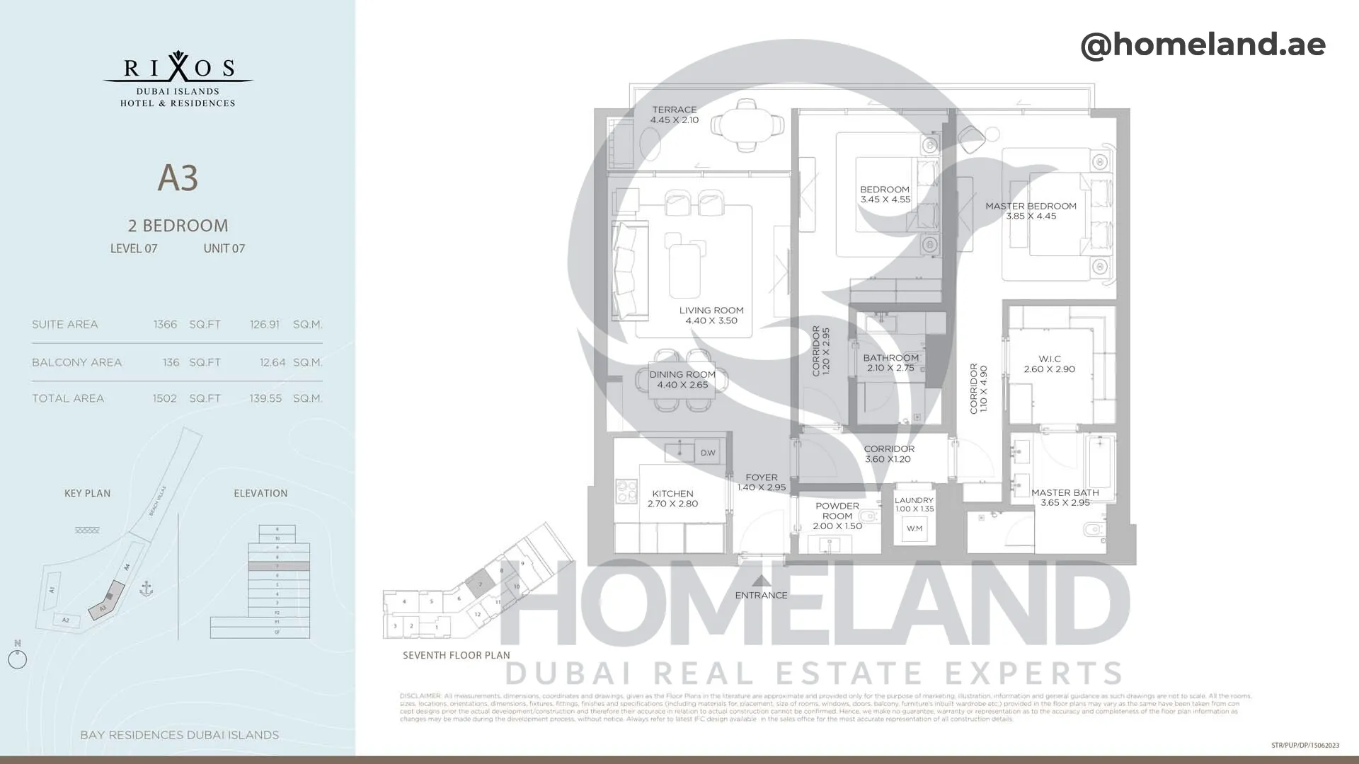 Rixos, A3, 2 BR, Level 7, Unit 07, 1502 SQFT