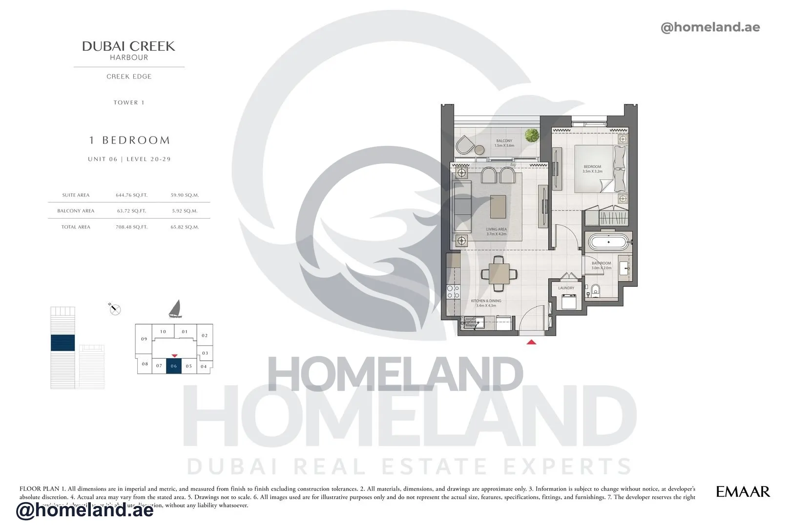 Creek Edge, Tower 1, 1 BR, Unit 06, Level 20-29, 708 SQFT