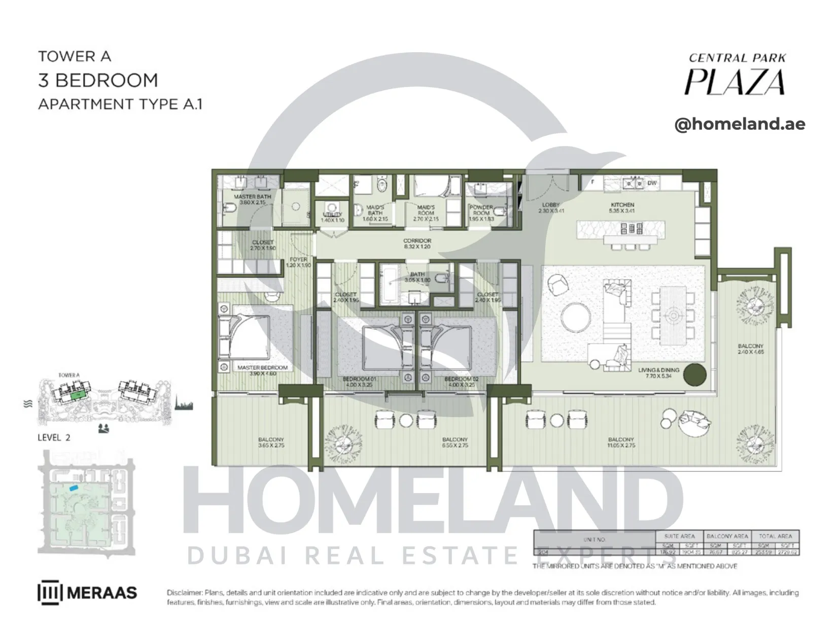 Central Park Plaza, Tower A, 3 BR, Type A.1, Level 2, 2729 SQFT