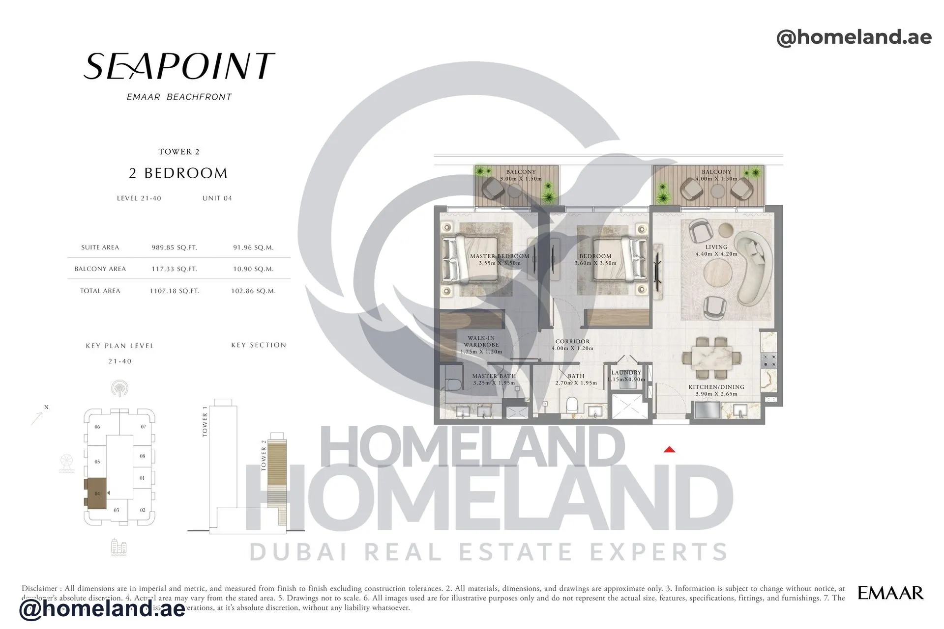 Seapoint Tower 2, 2 BR, Level 21-40, Unit 04, 1107 SQFT
