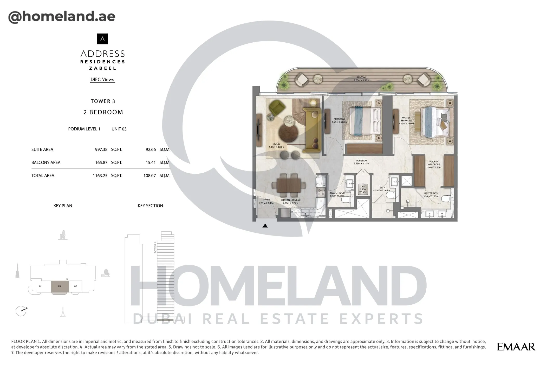 Address Residences Zabeel, Tower 3, 2BR, Podium Level 1, Unit 01, 1386 SQFT