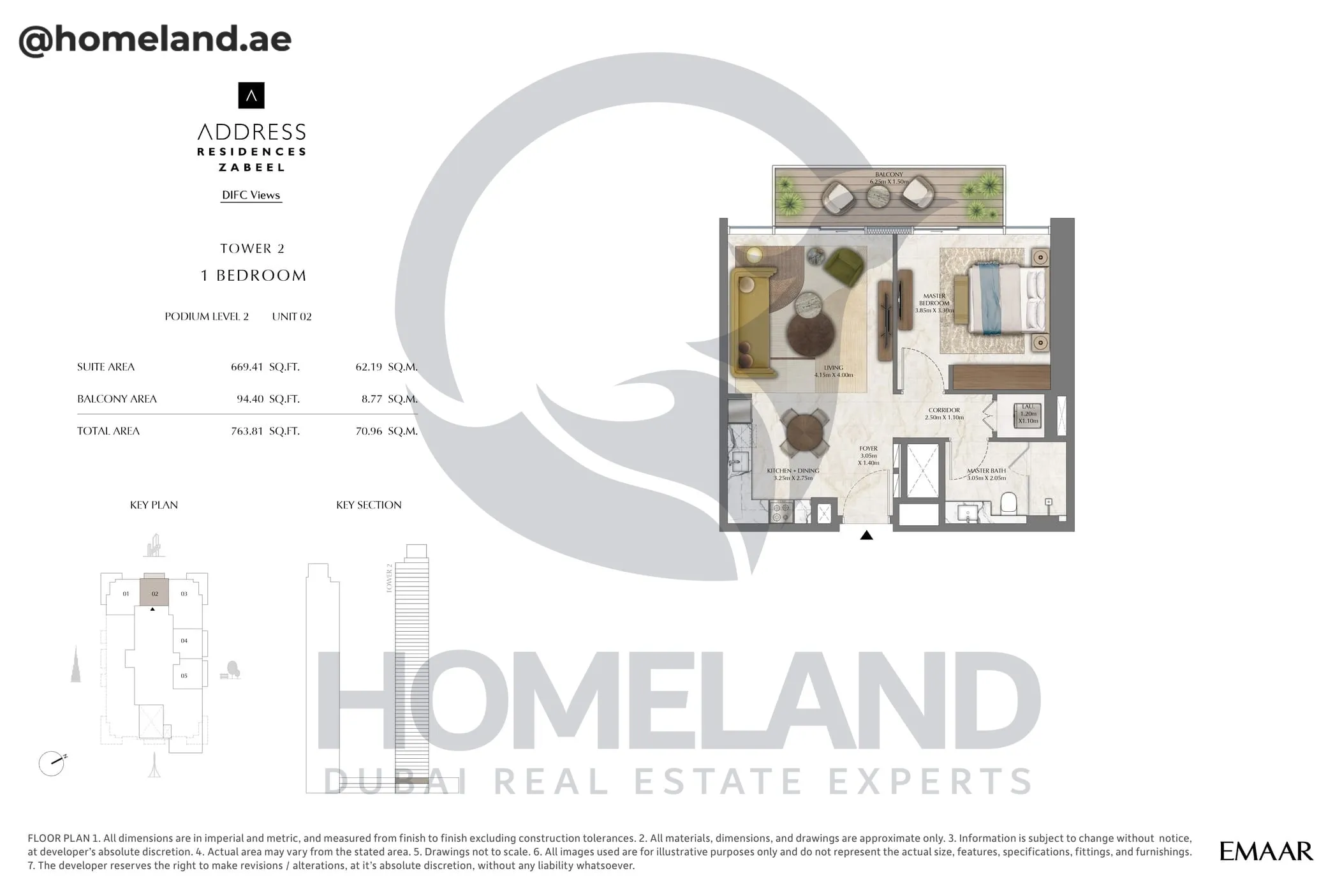 Address Residences Zabeel, Tower 2, 1BR, Podium Level 2, Unit 02, 763 SQFT