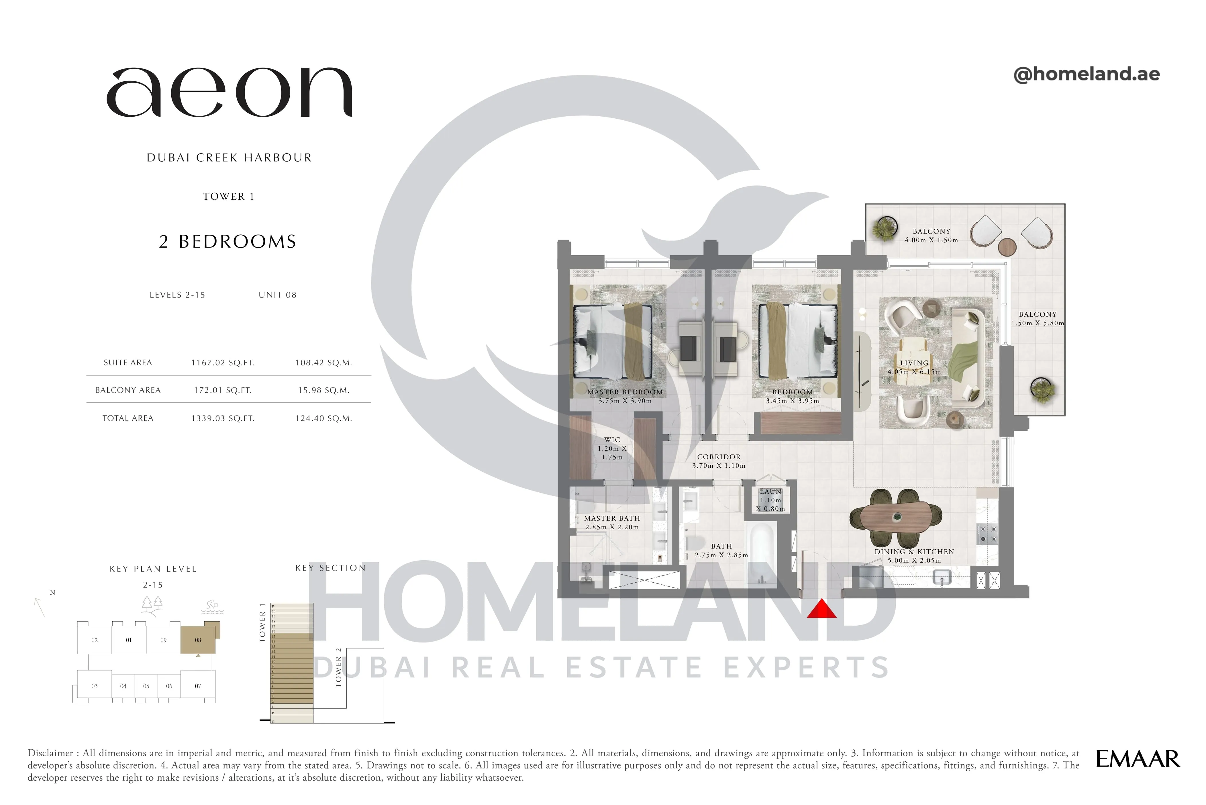Aeon, Tower 1, 2 BR, Level 2-15, Unit 08, 1339 SQFT