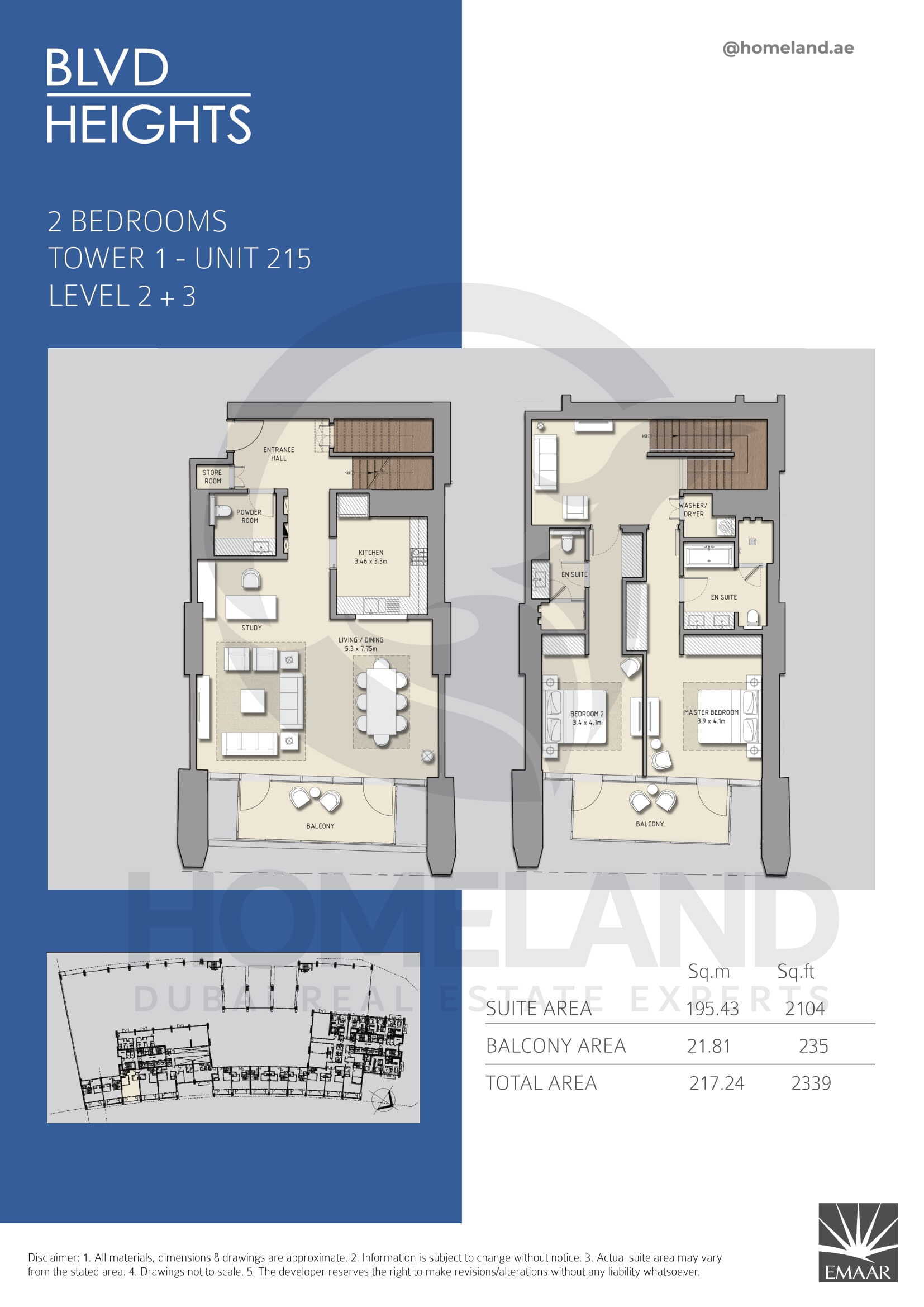 Blvd Heights T1, 2 BR, Unit 215, Level 2+3, 2339 SQFT