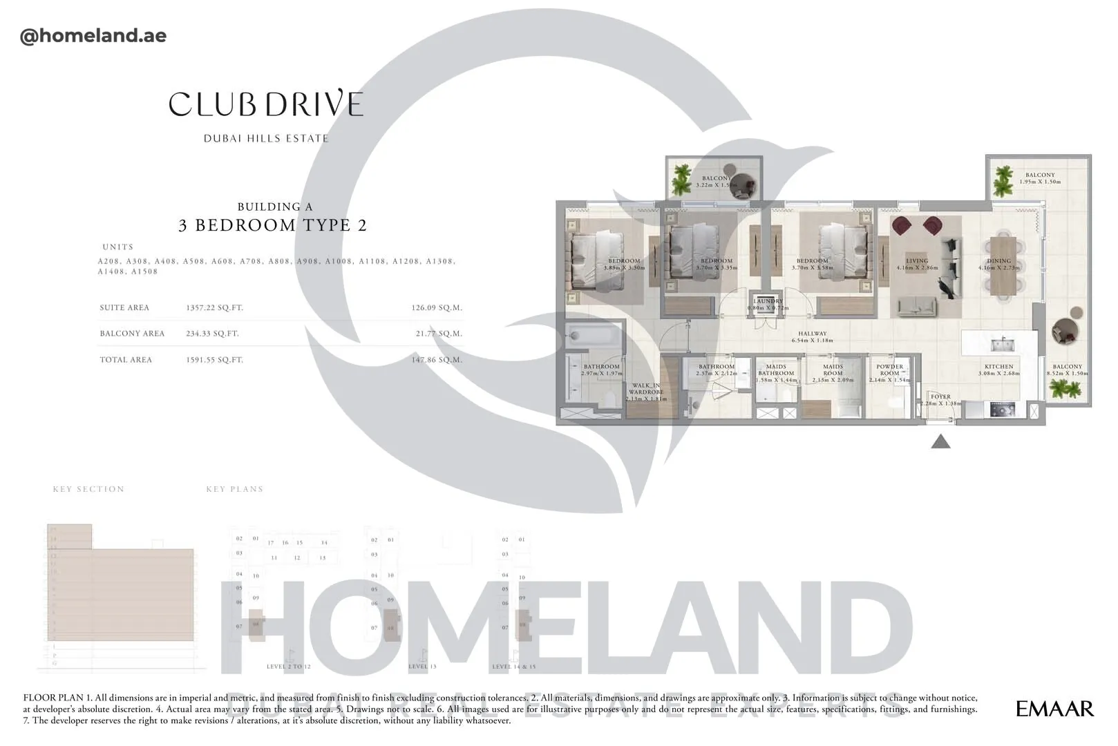 Club Drive, Buidling A, 3 BR, Type 2, 1591 SQFT