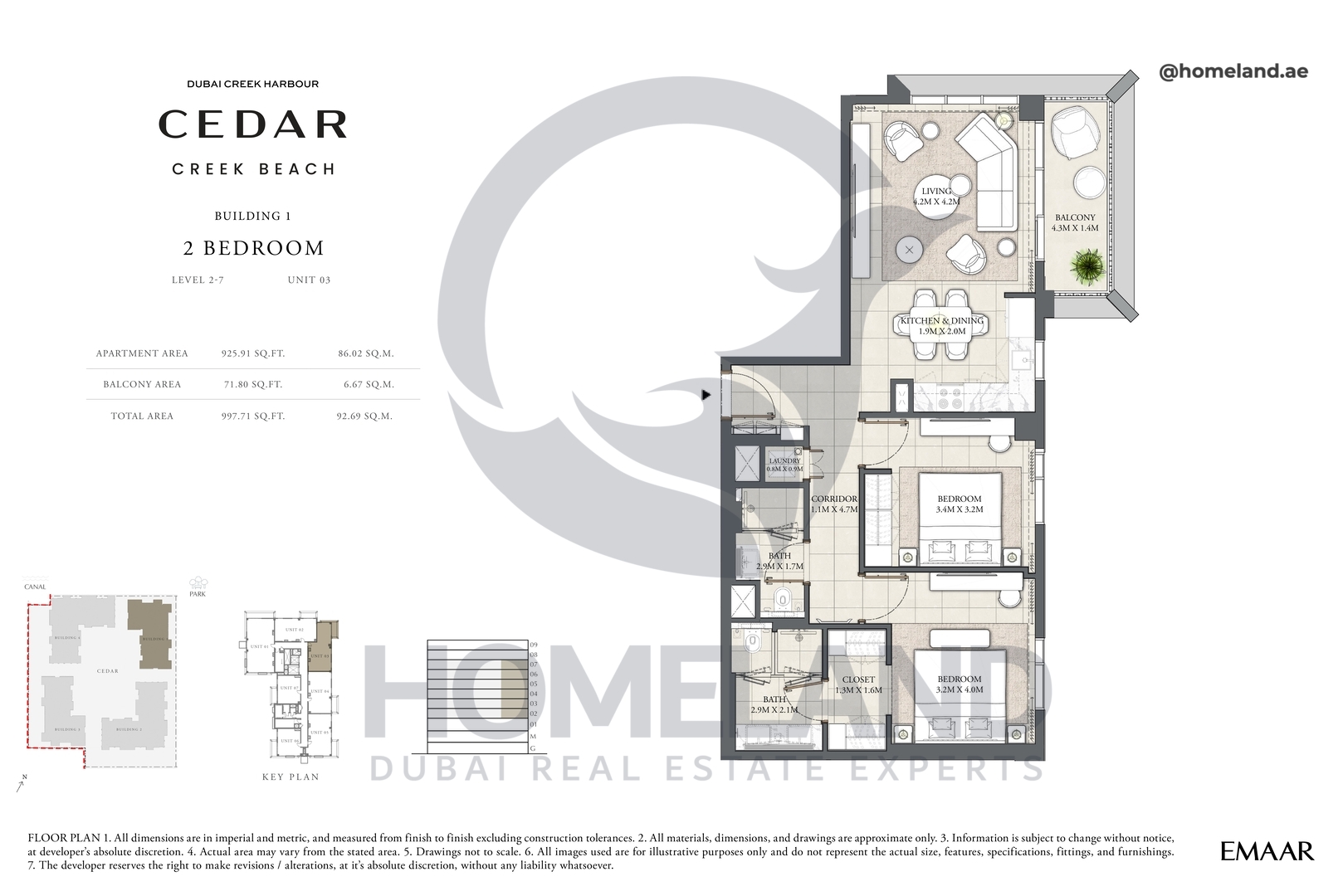Cedar, Building 1, 2 BR, Level 2-7, Unit 03, 997 SQFT