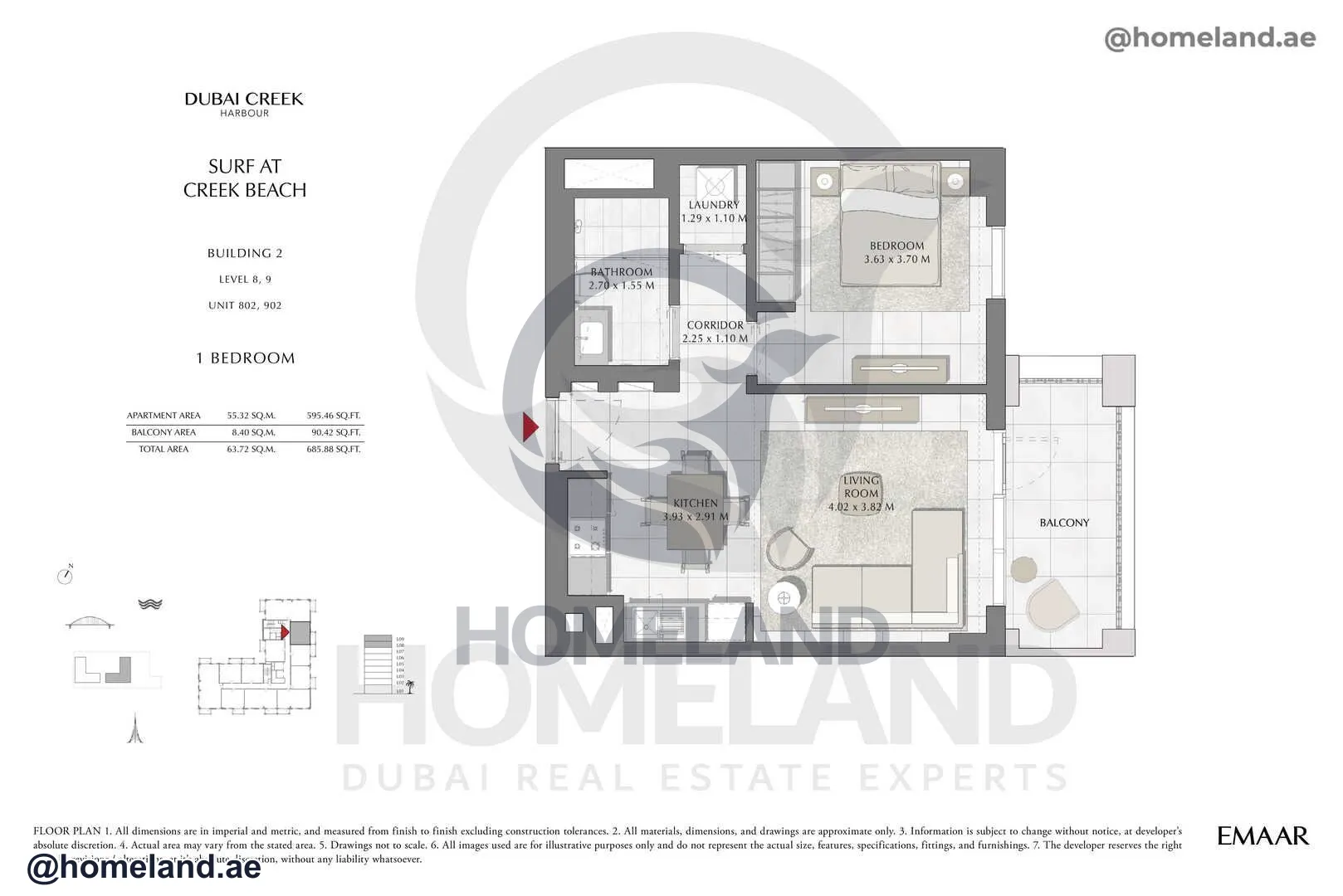 Surf, Building 2, Level 8-9, Unit 802-902, 1 BR, 685 SQFT