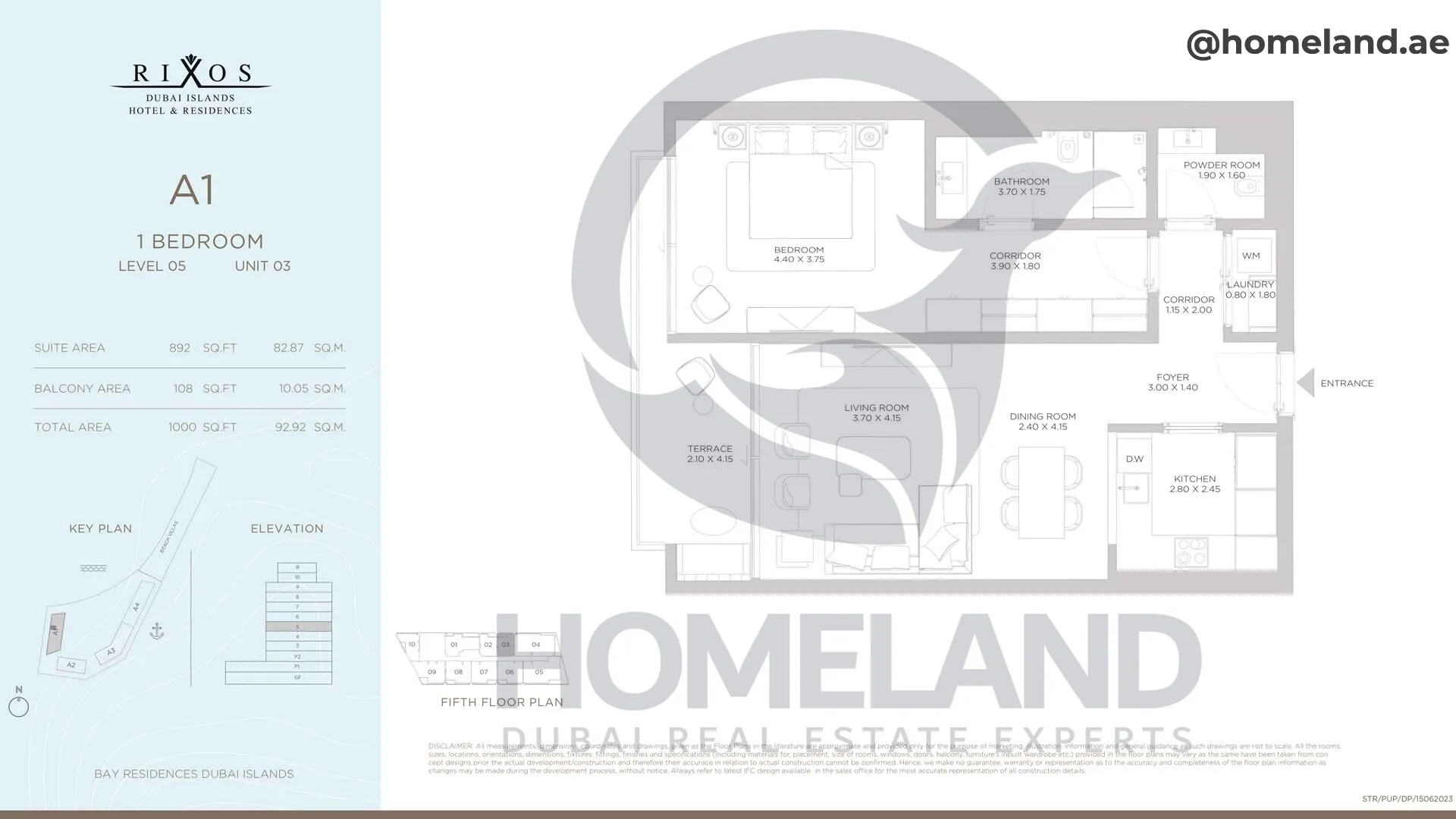 Rixos, A1, 1 BR, Level 5, Unit 03, 1000 SQFT