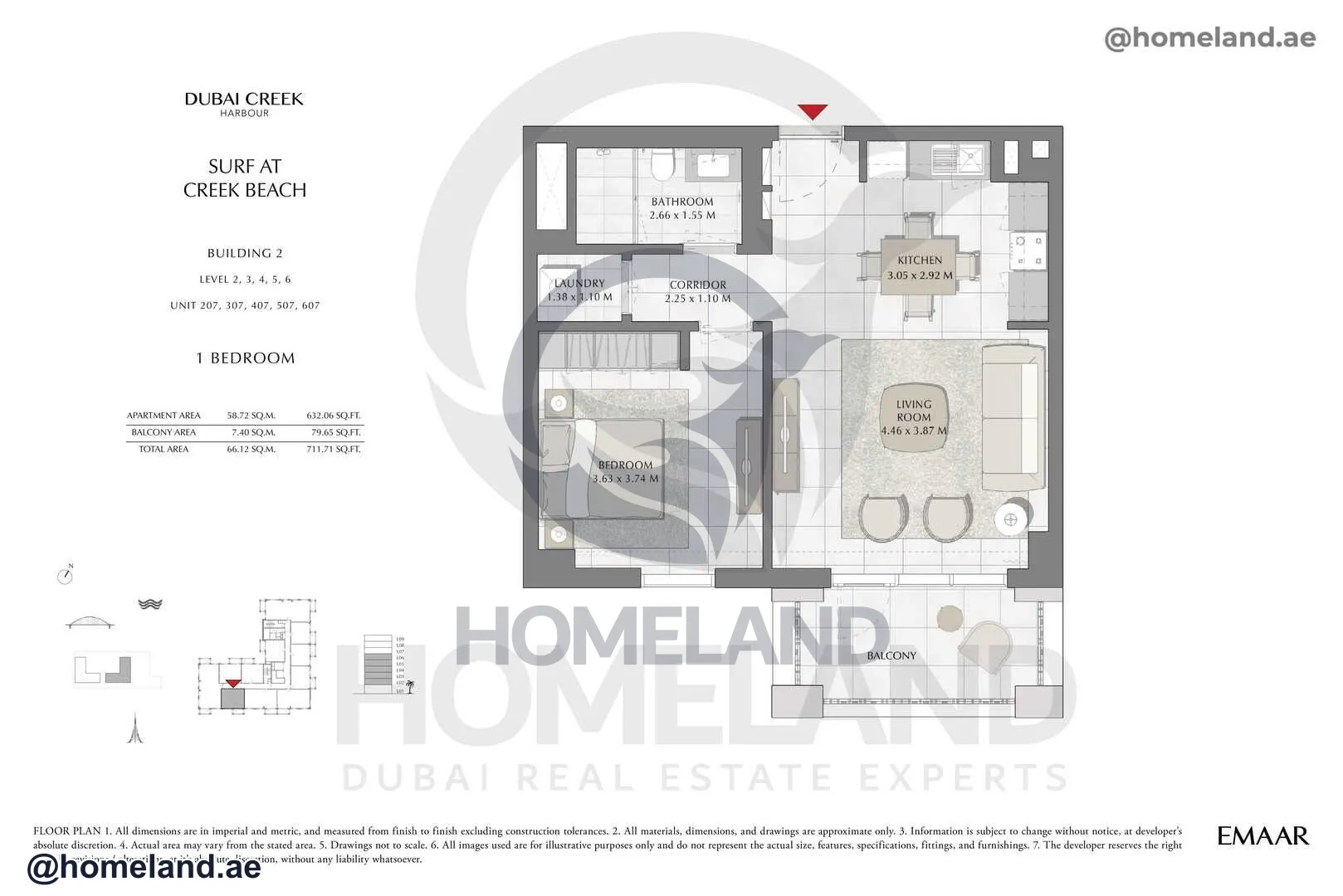 Surf, Building 2, Level 2-3-4-5-6, Unit 207-307-407-507-607, 1 BR, 711 SQFT