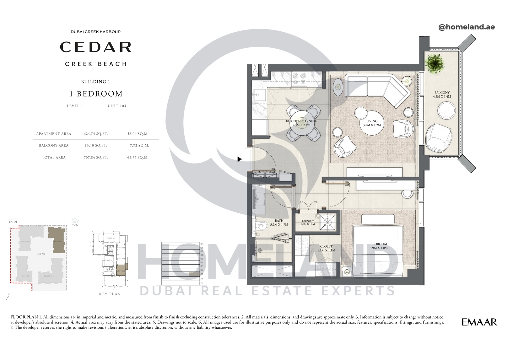Cedar, Building 1, 1 BR, Level 1, Unit 104, 707 SQFT