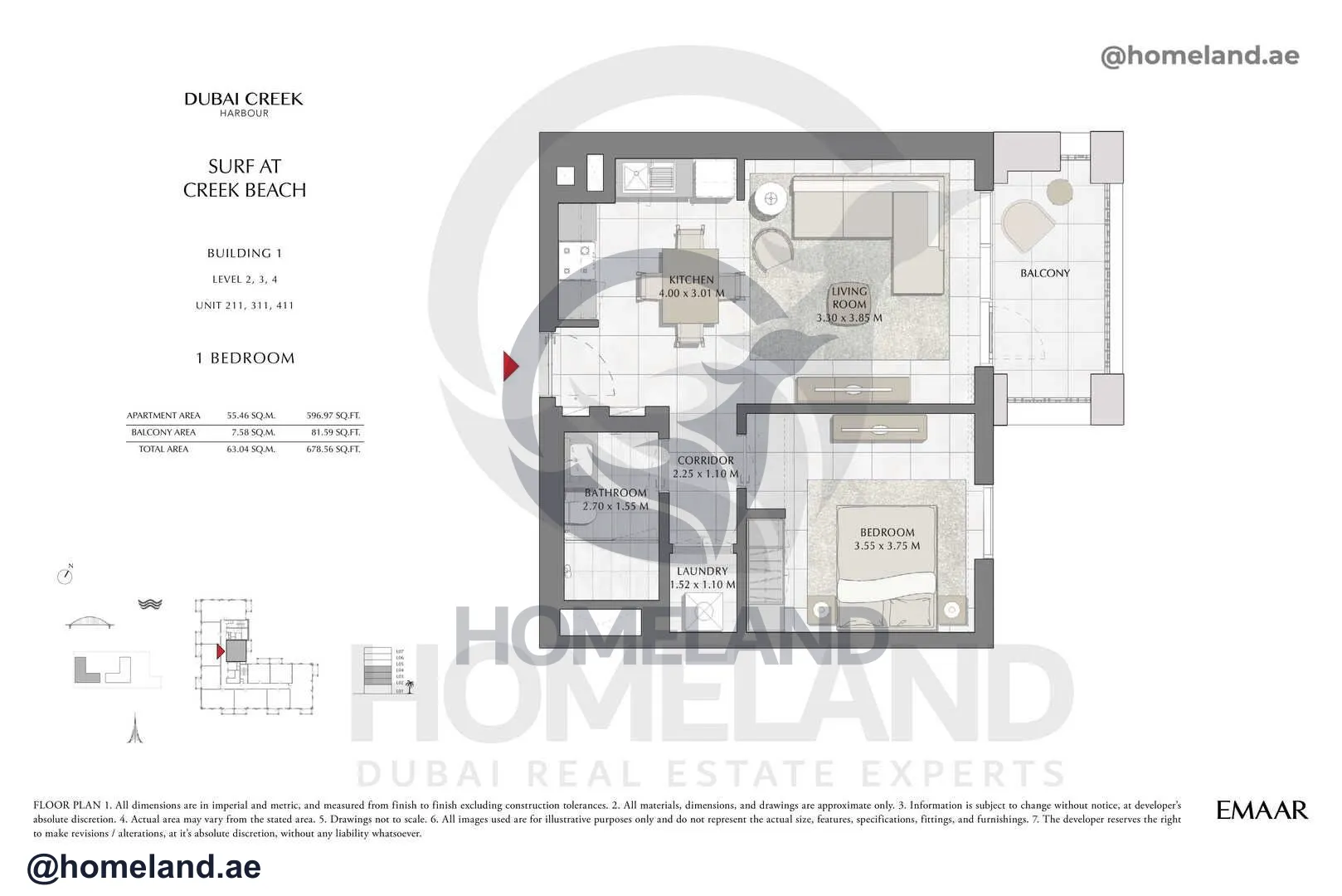 Surf, Building 1, Level 2-3-4, Unit 211-311-411, 1 BR, 678 SQFT