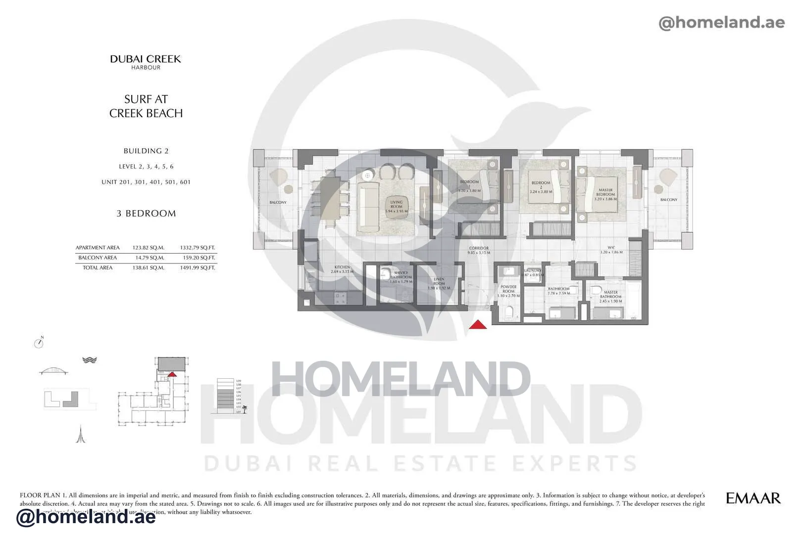 Surf, Building 2, Level 2-3-4-5-6, Unit 201-301-401-501-601, 3 BR, 1491 SQFT