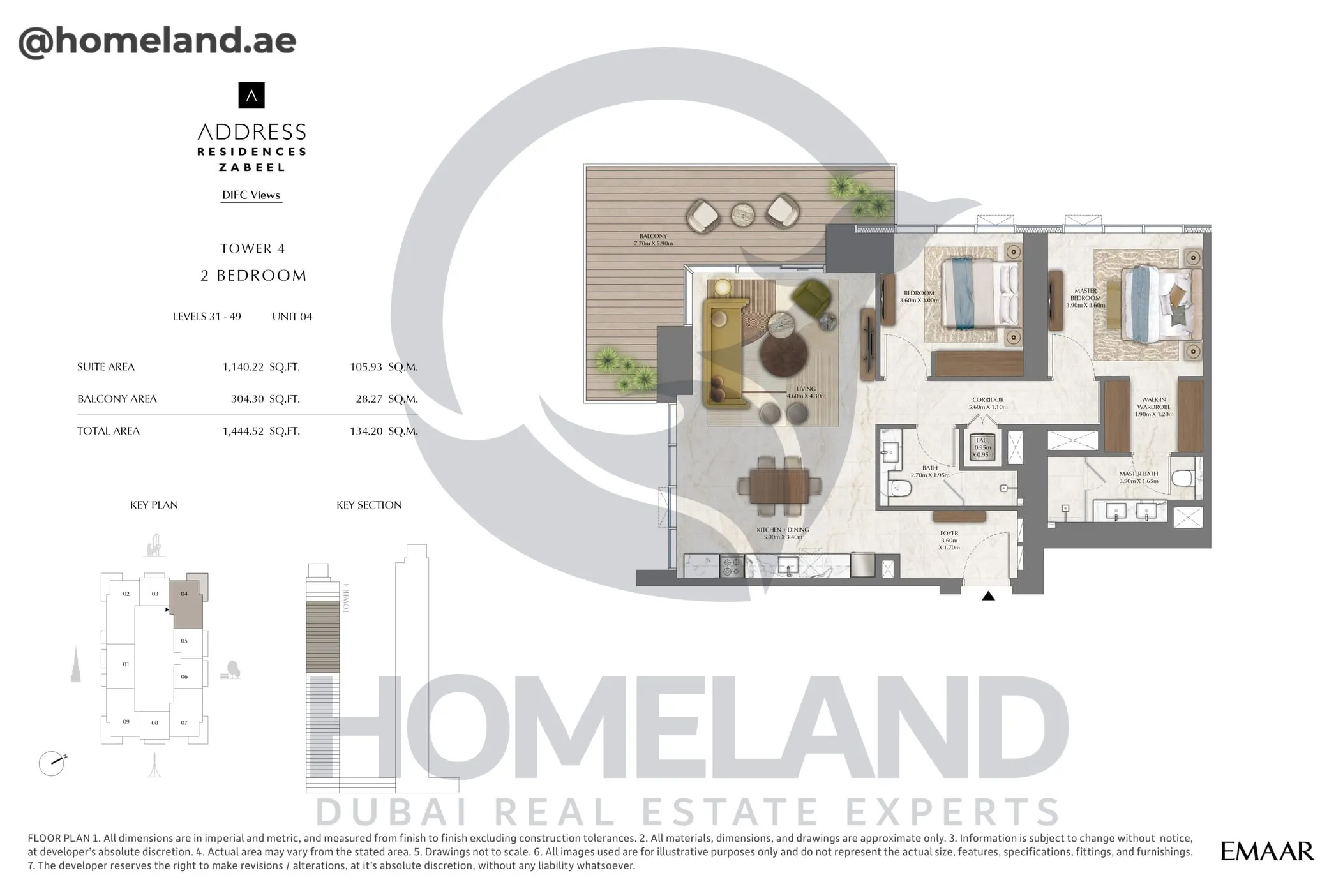 Address Residences Zabeel, Tower 4, 2BR, Level 31-49, Unit 04, 1444 SQFT