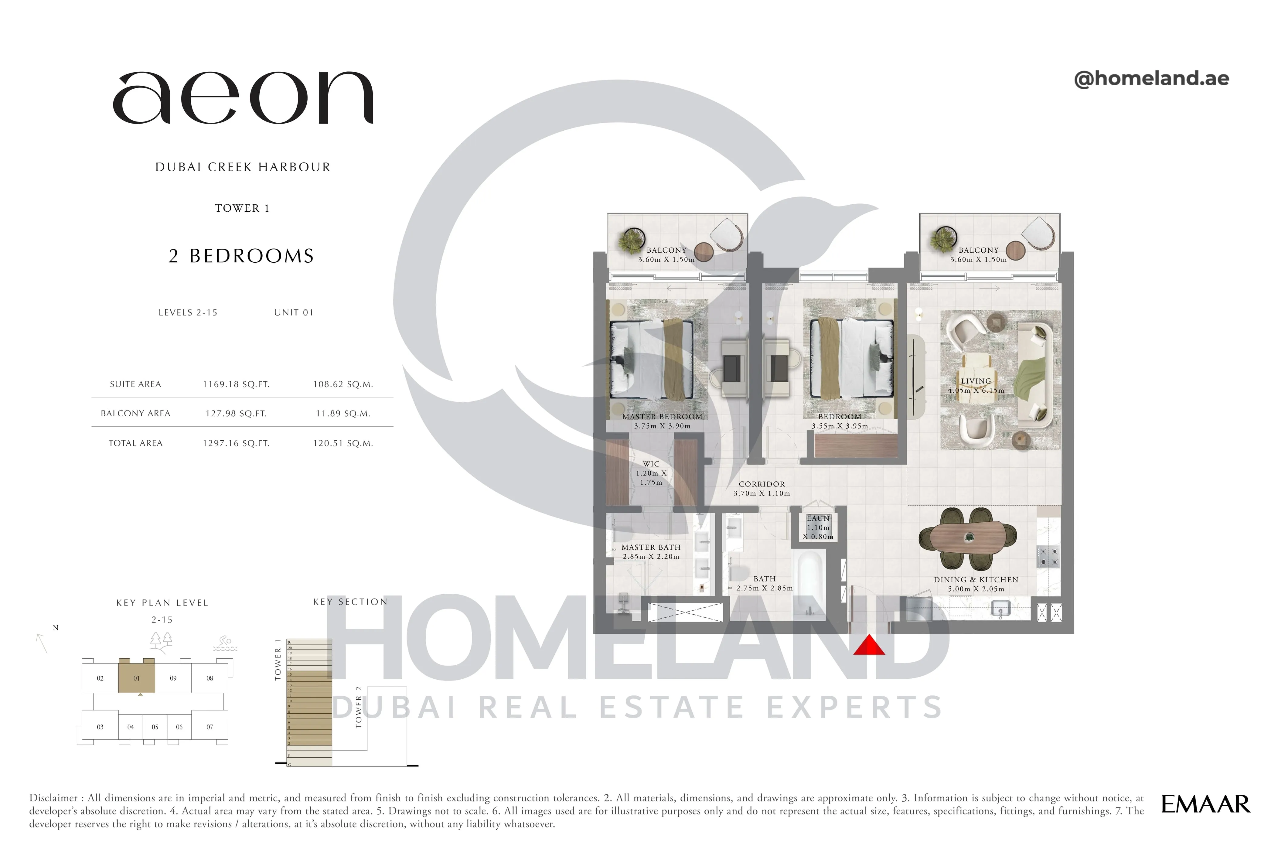 Aeon, Tower 1, 2 BR, Level 2-15, Unit 01, 1297 SQFT