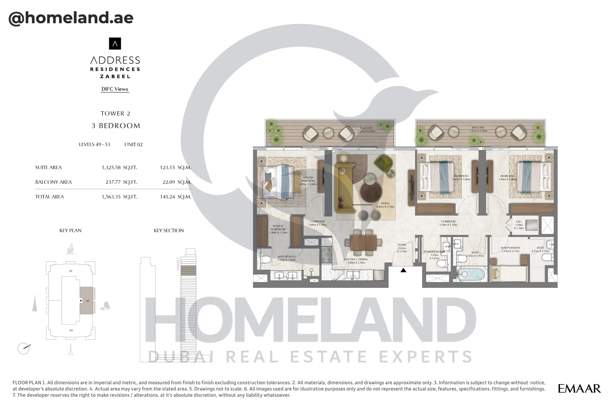 Address Residences Zabeel, Tower 2, 3BR, Level 49-53, Unit 02, 1563 SQFT
