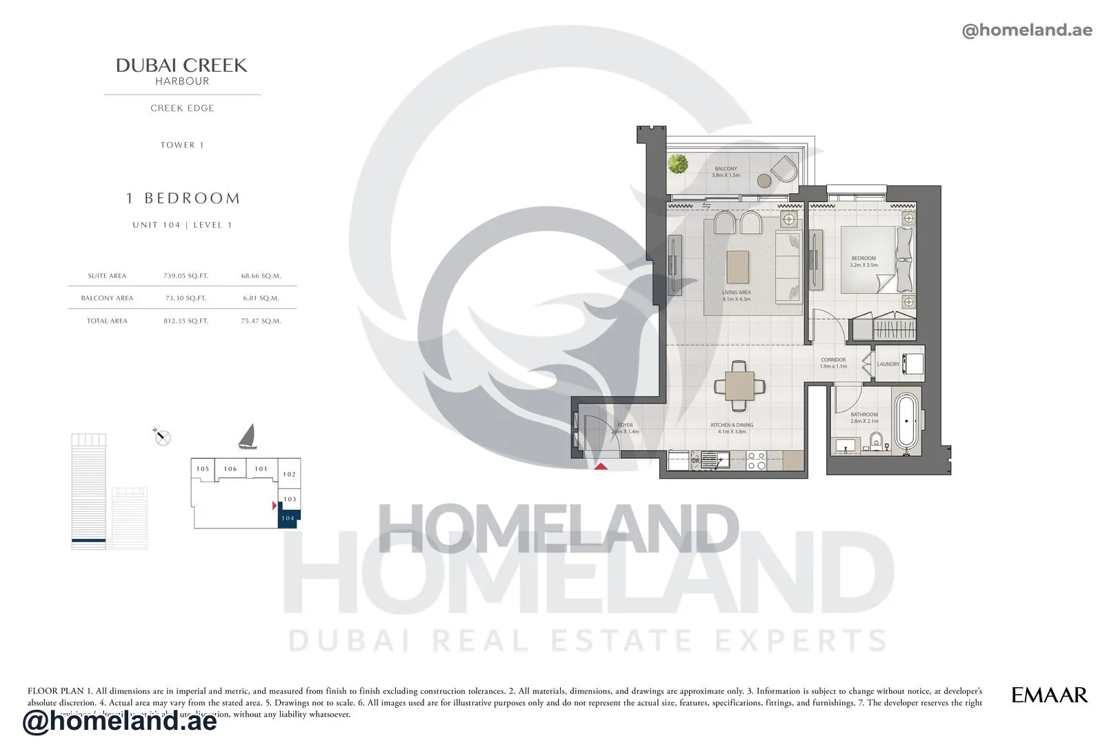 Creek Edge, Tower 1, 1 BR, Unit 104, Level 1, 812 SQFT