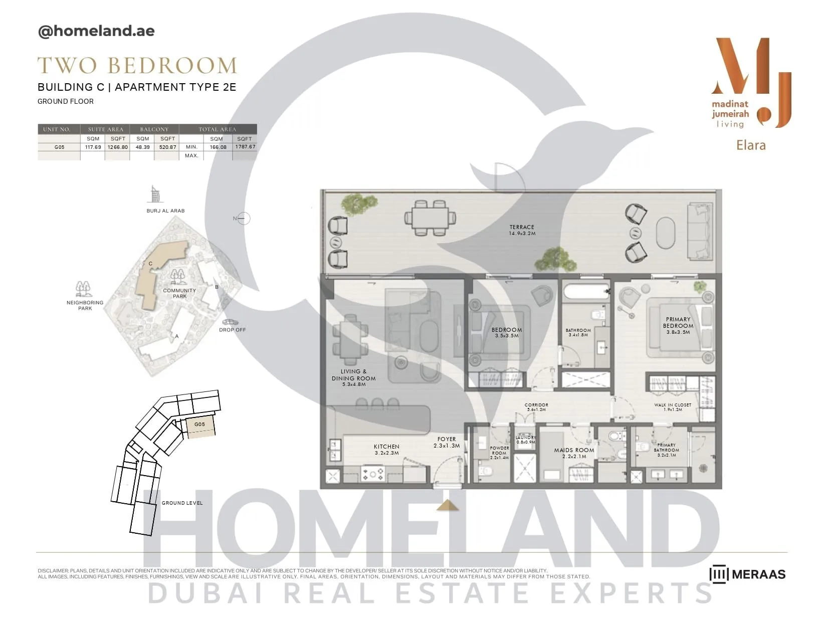 Elara, Building C, Type 2E, 2 BR, Unit G05, Ground Floor, 1787 SQFT