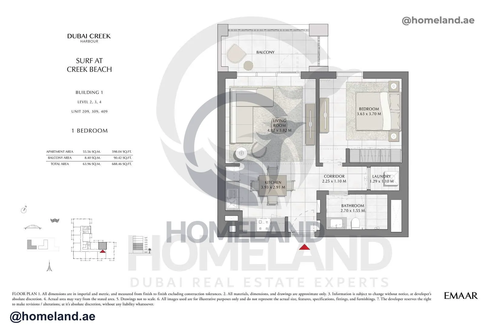 Surf, Building 1, Level 2-3-4, Unit 209-309-409, 1 BR, 688 SQFT