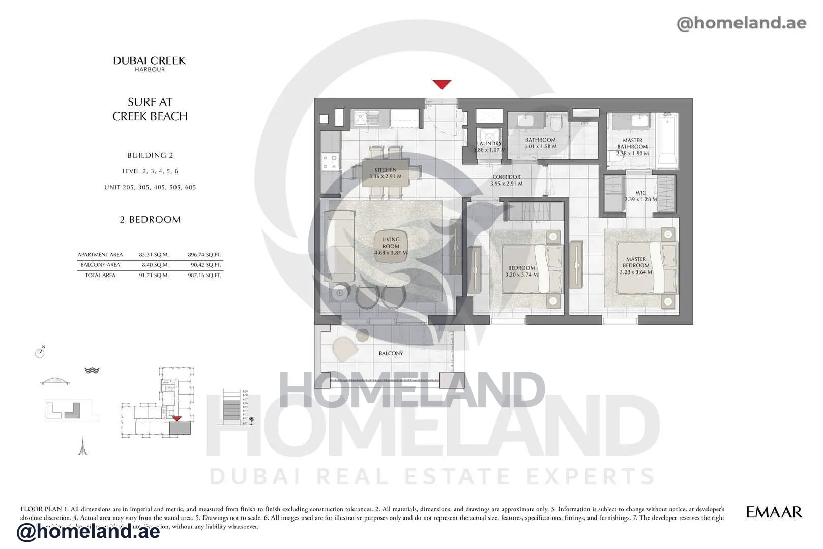 Surf, Building 2, Level 2-3-4-5-6, Unit 205-305-405-505-605, 2 BR, 987 SQFT