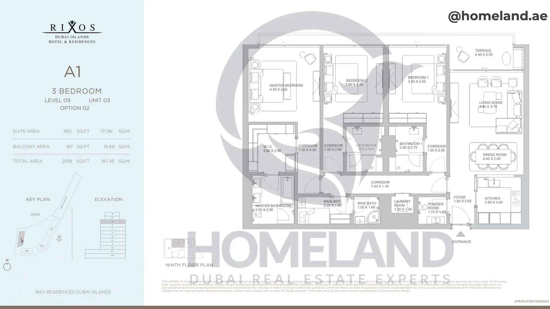 Rixos, A1, 3 BR, Level 9, Unit 03 Option 2, 2018 SQFT