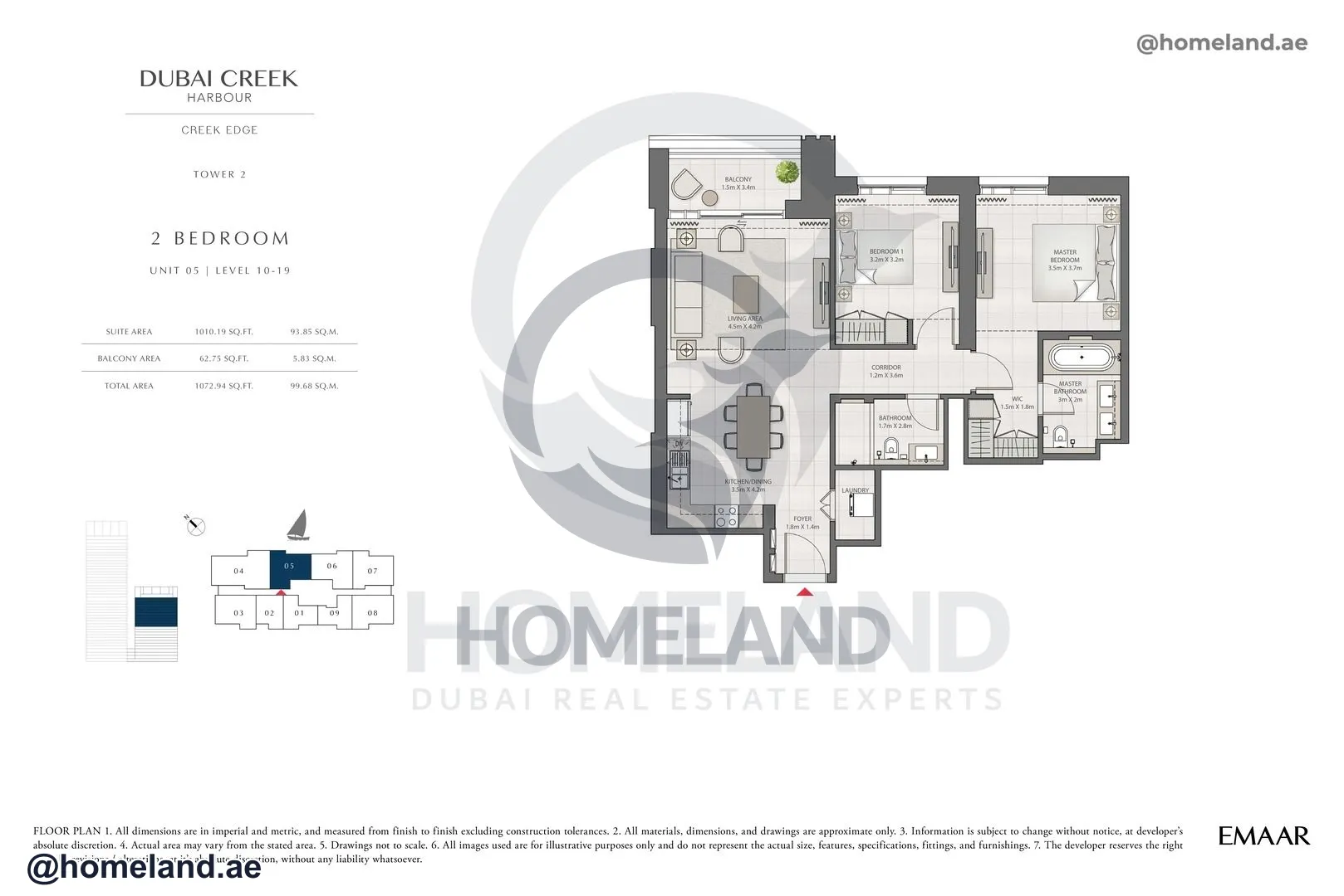 Creek Edge, Tower 2, 2 BR, Unit 05, Level 10-19, 1072 SQFT