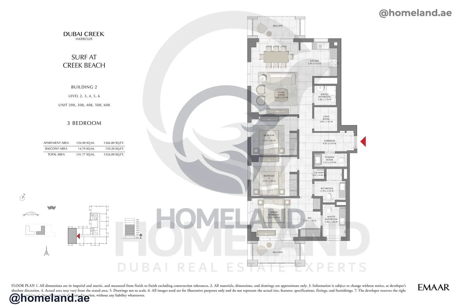 Surf, Building 2, Level 2-3-4-5-6, Unit 208-308-408-508-608, 3 BR, 1526 SQFT