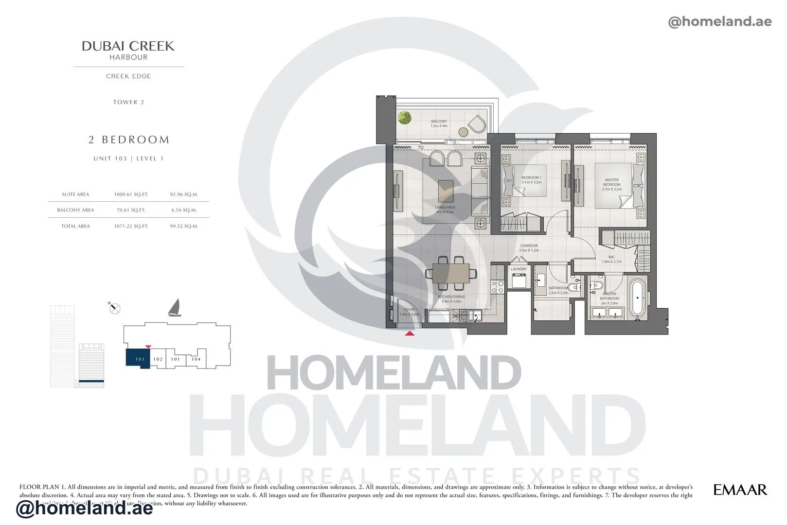 Creek Edge, Tower 2, 2 BR, Unit 103, Level 1, 1071 SQFT